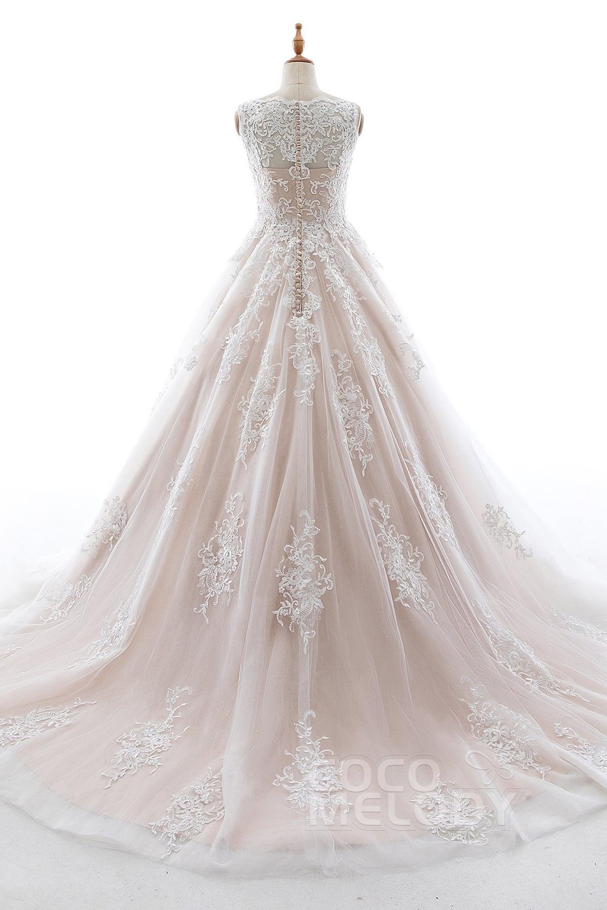 A-Line Court Train Elastic Satin Tulle Wedding Dress LD5565 - COCOMELODY