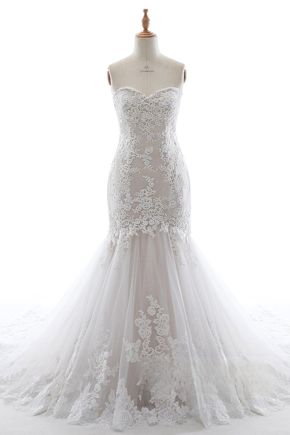 Trumpet-Mermaid Court Train Tulle Lace Wedding Dress LD5580 - COCOMELODY
