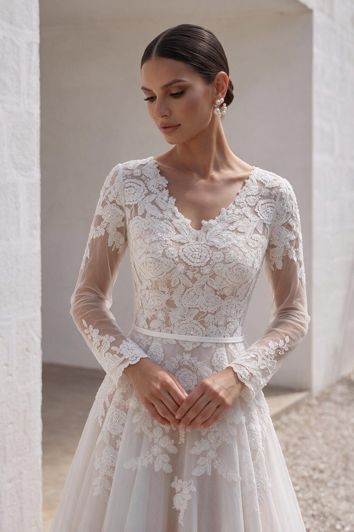 A-Line Court Train Tulle and Lace Wedding Dress LD5693 - 35 Days / As Picture:Ivory/Champagne / US0-UK2-EUR30 - COCOMELODY