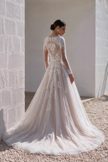 A-Line Court Train Tulle and Lace Wedding Dress LD5693