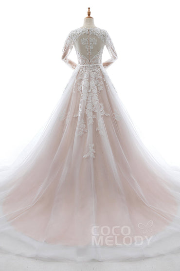 A-Line Court Train Tulle and Lace Wedding Dress LD5693