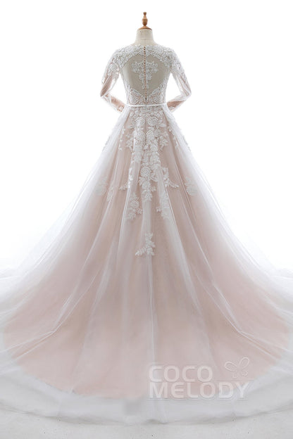 A-Line Court Train Tulle and Lace Wedding Dress LD5693