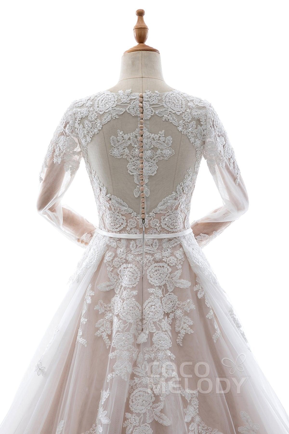 A-Line Court Train Tulle and Lace Wedding Dress LD5693 - COCOMELODY