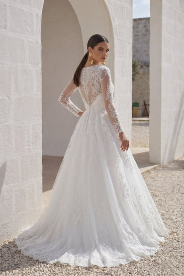 A-Line Court Train Tulle Lace and Satin Wedding Dress LD5731