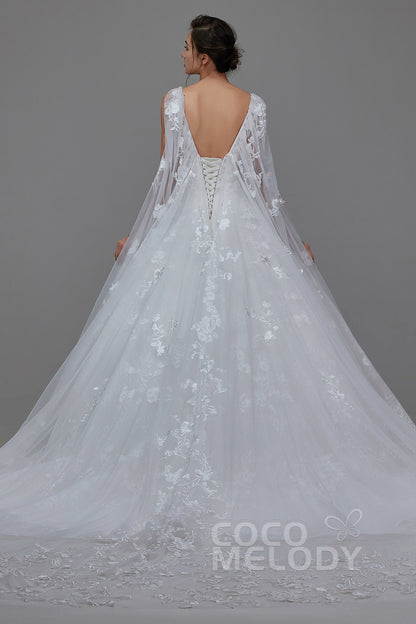 A-Line Cathedral Train Lace Wedding Dress LD5766