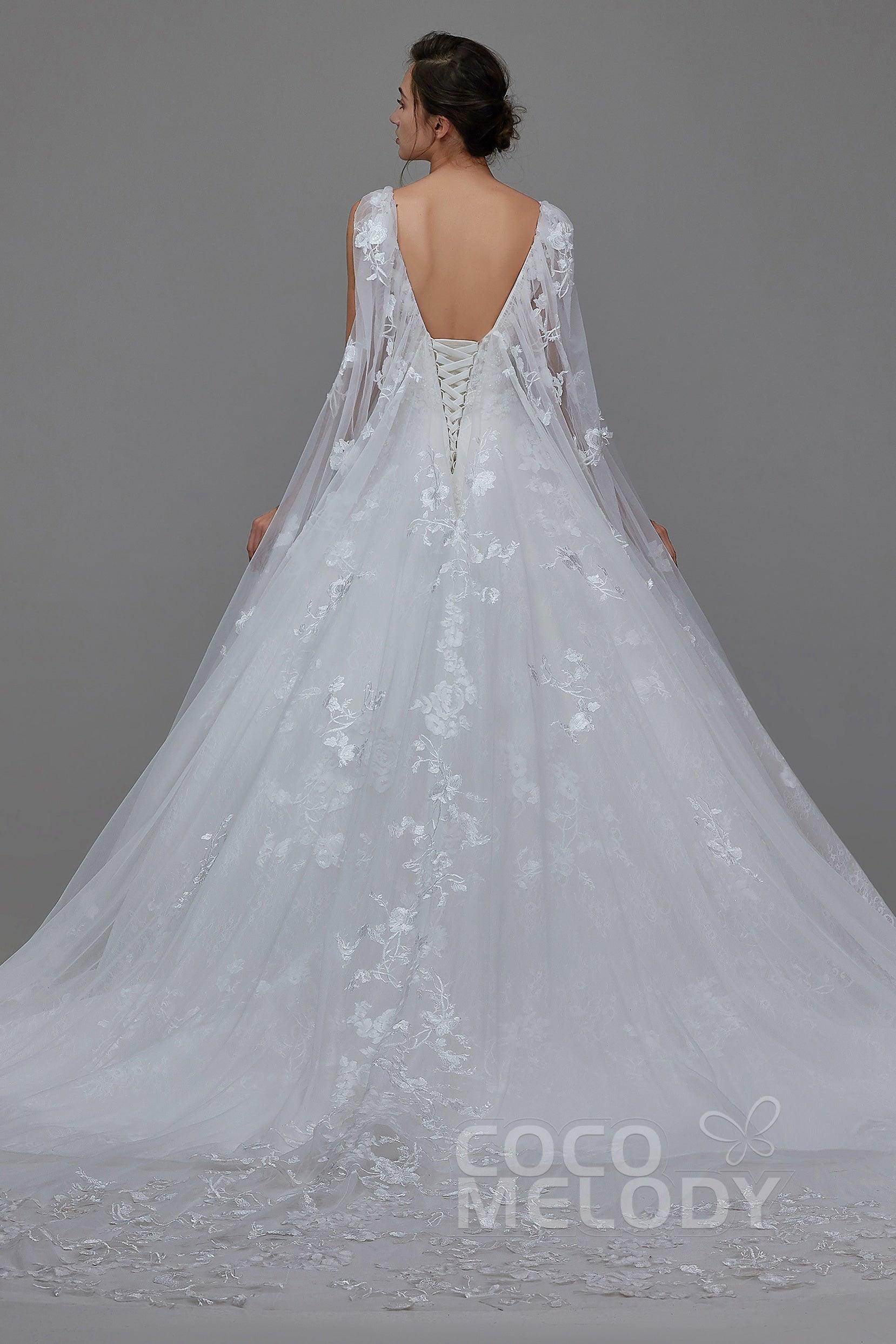 A-Line Cathedral Train Lace Wedding Dress LD5766 - COCOMELODY