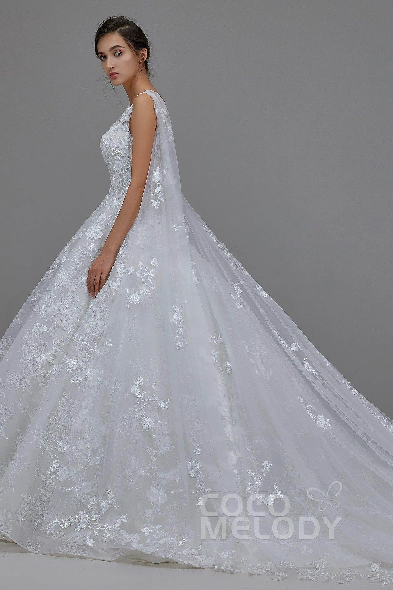 A-Line Cathedral Train Lace Wedding Dress LD5766 - COCOMELODY