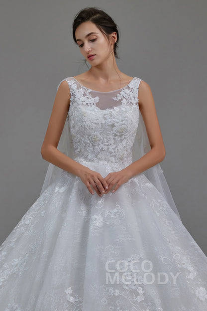 A-Line Cathedral Train Lace Wedding Dress LD5766