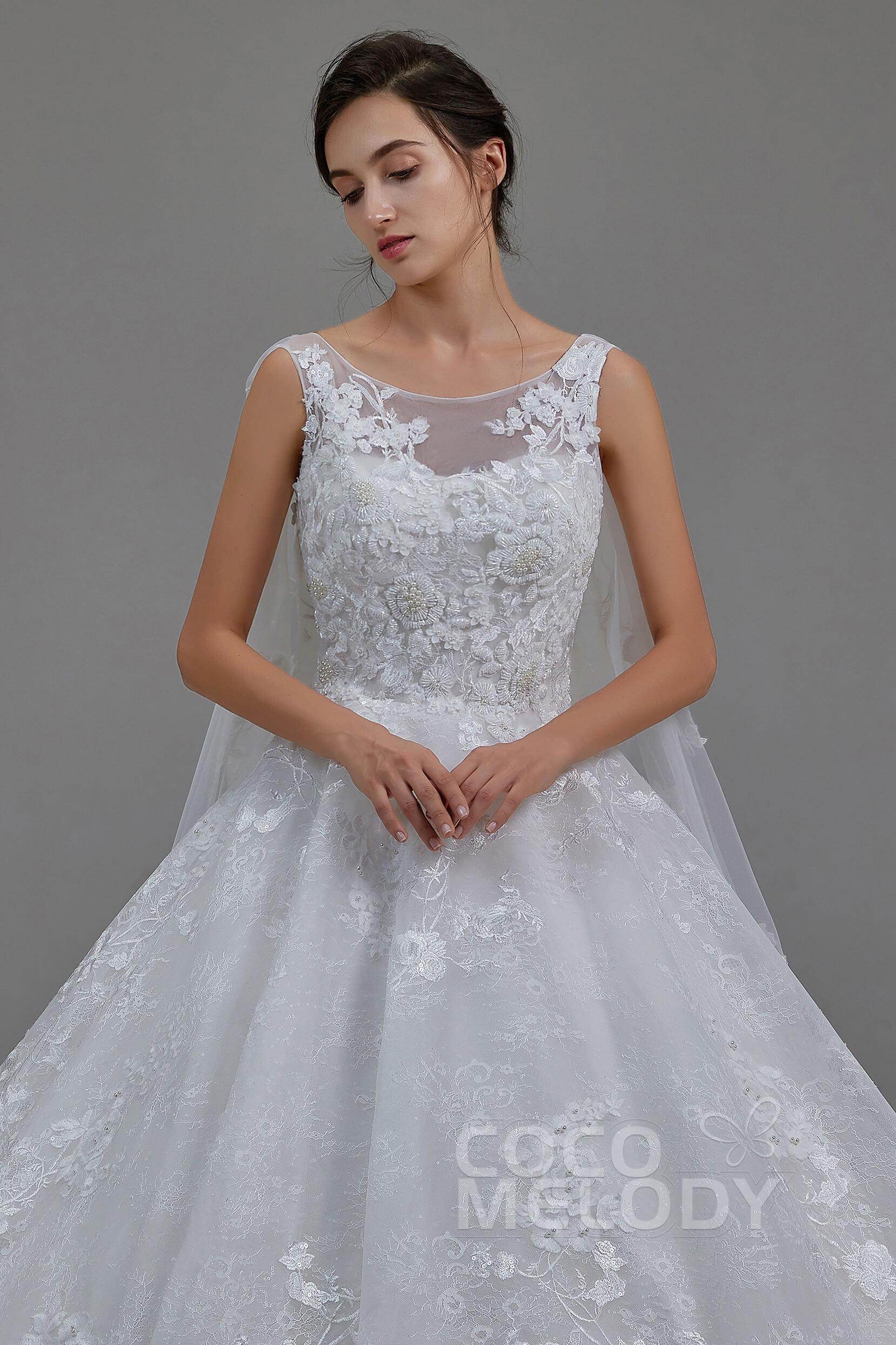 A-Line Cathedral Train Lace Wedding Dress LD5766 - COCOMELODY