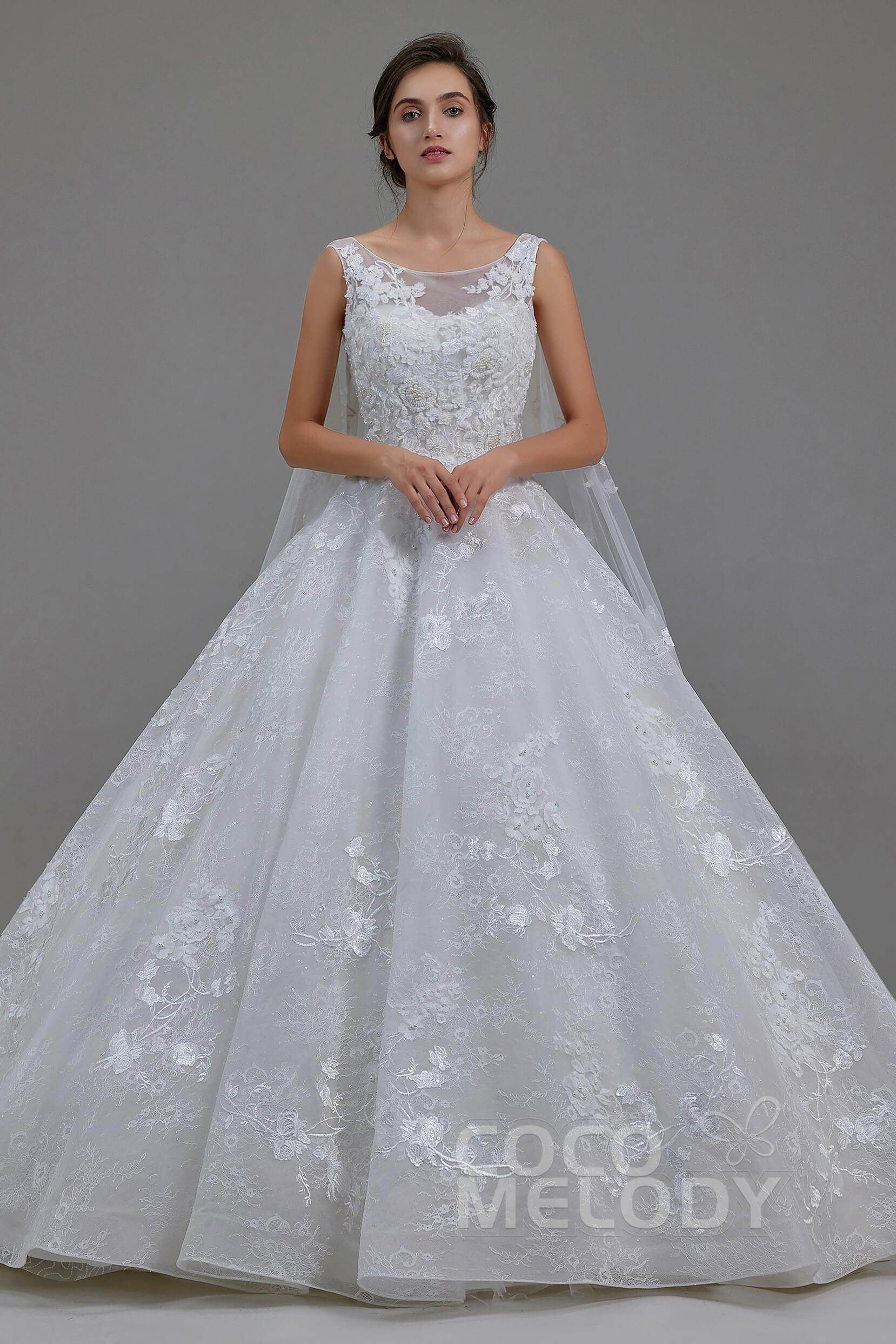 A-Line Cathedral Train Lace Wedding Dress LD5766 - COCOMELODY