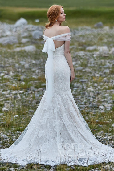 Trumpet-Mermaid Court Train Lace Wedding Dress LD5778 - COCOMELODY