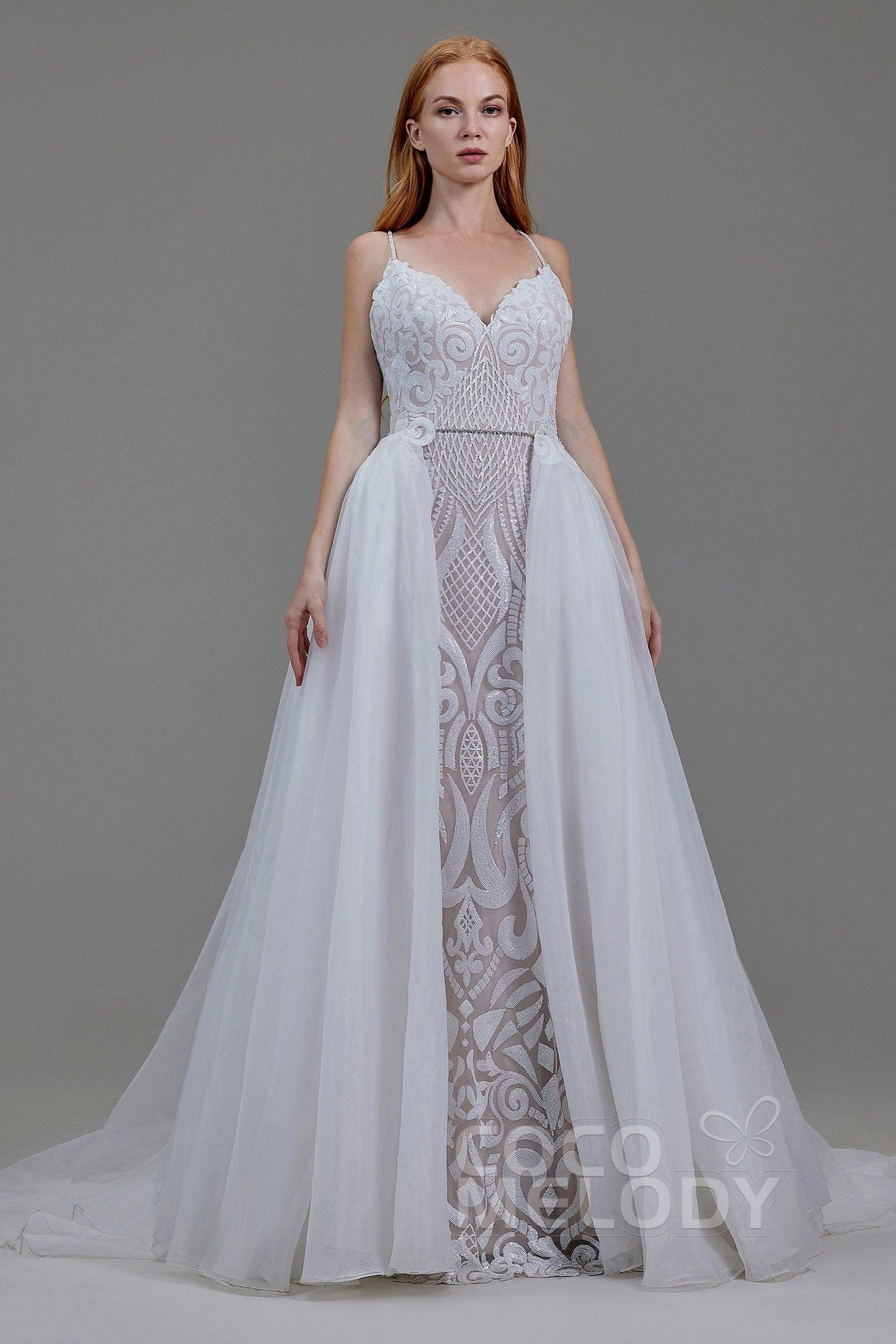 Mermaid Court Train Sequined Lace Wedding Dress LD5780 - COCOMELODY