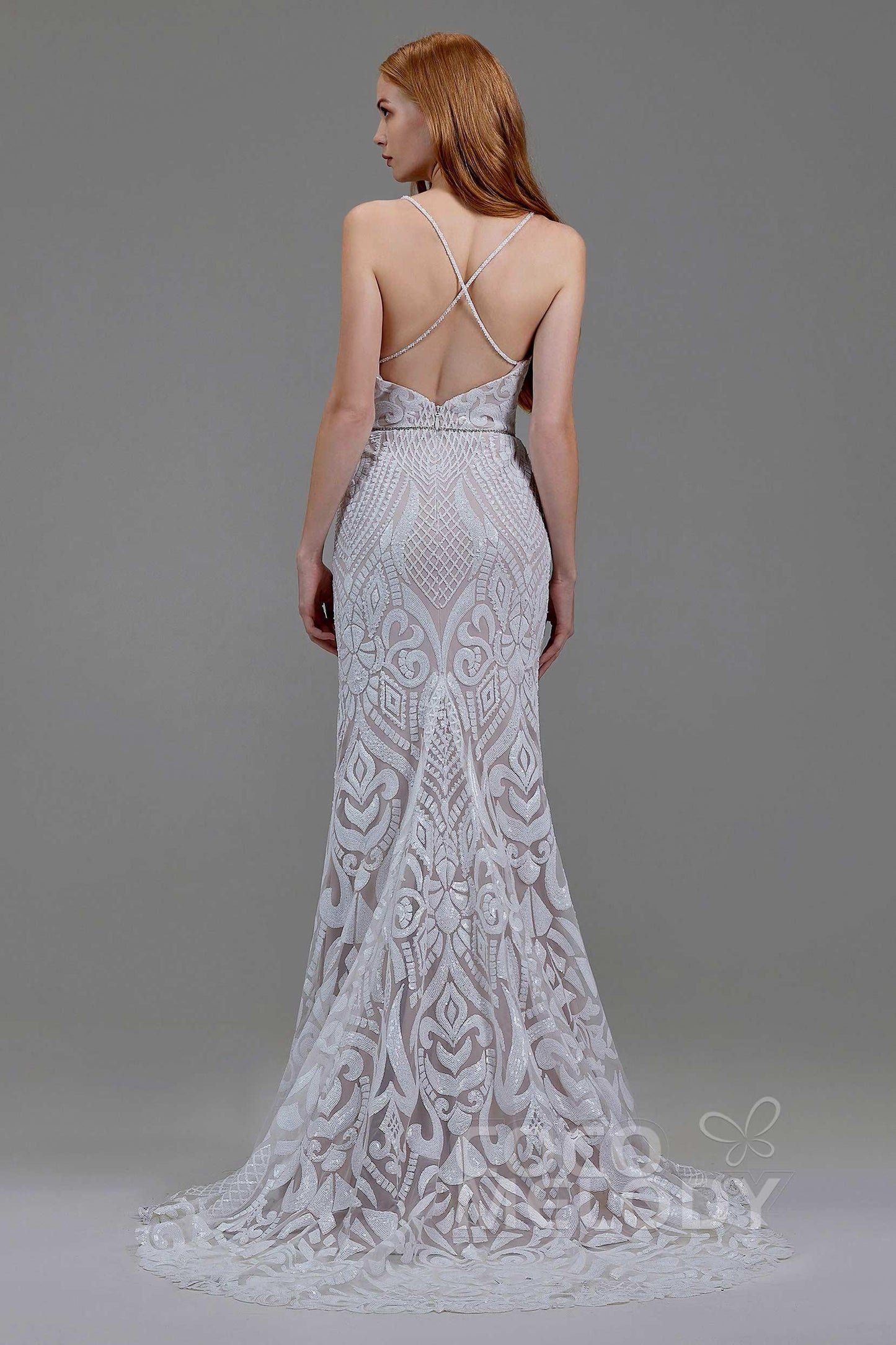 Mermaid Court Train Sequined Lace Wedding Dress LD5780 - COCOMELODY