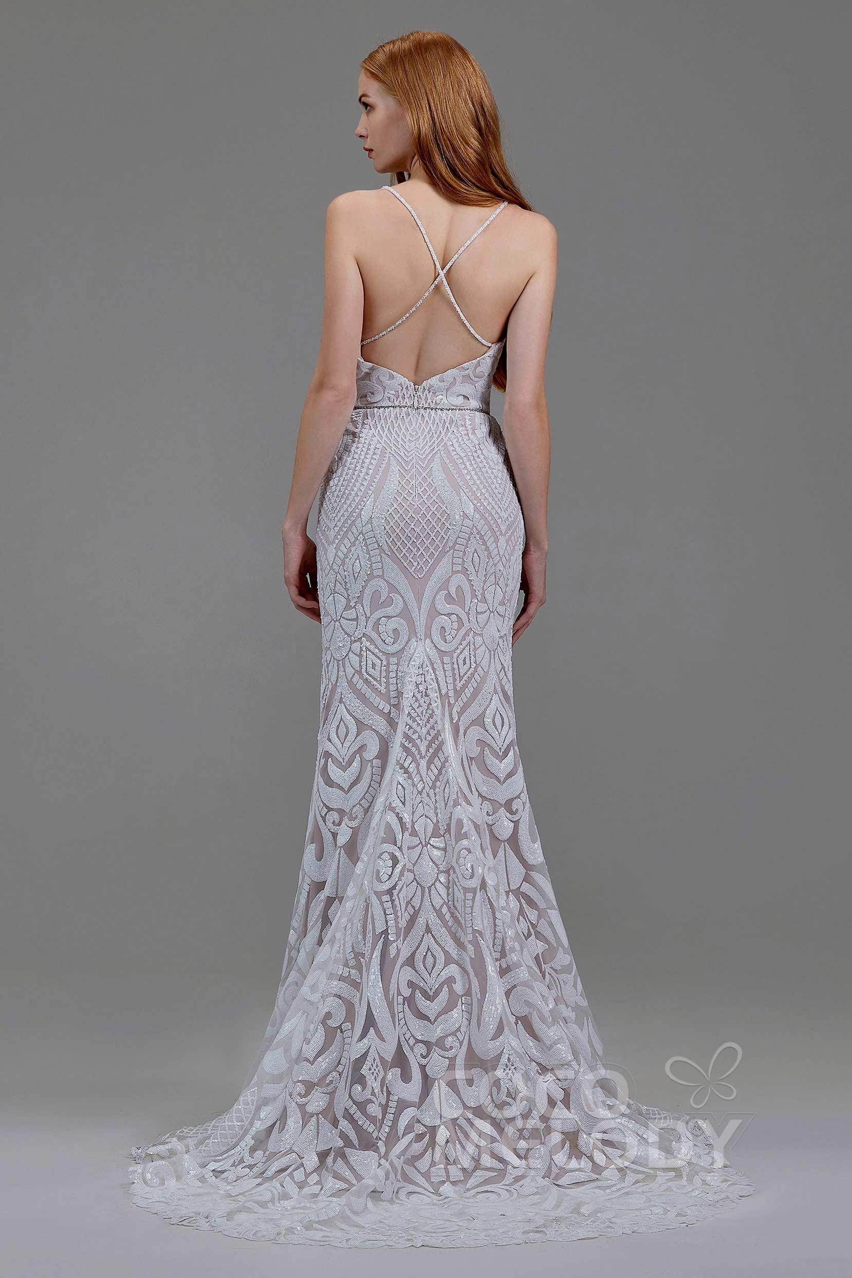 Mermaid Court Train Sequined Lace Wedding Dress LD5780 - COCOMELODY