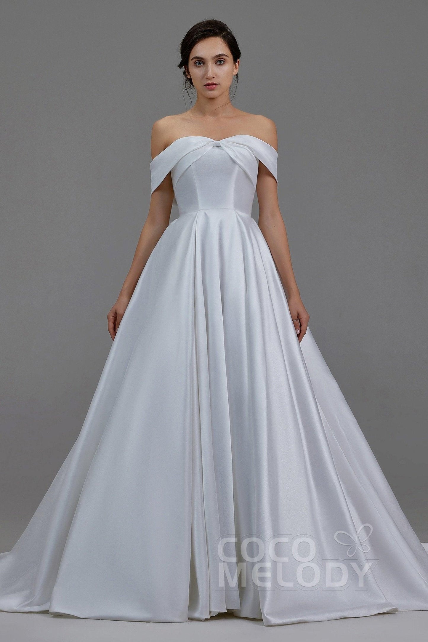 A-Line Court Train Silk satin Wedding Dress LD5801 - COCOMELODY