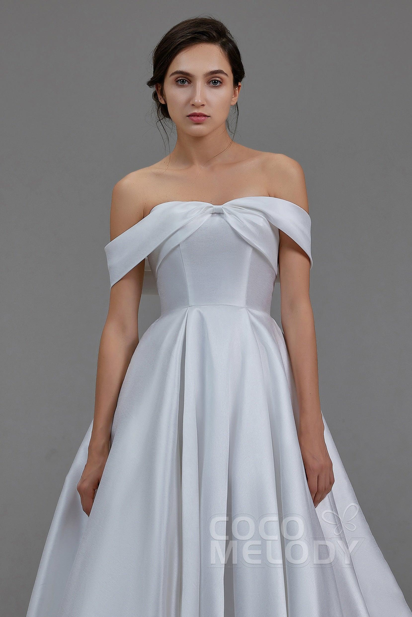 A-Line Court Train Silk satin Wedding Dress LD5801 - COCOMELODY
