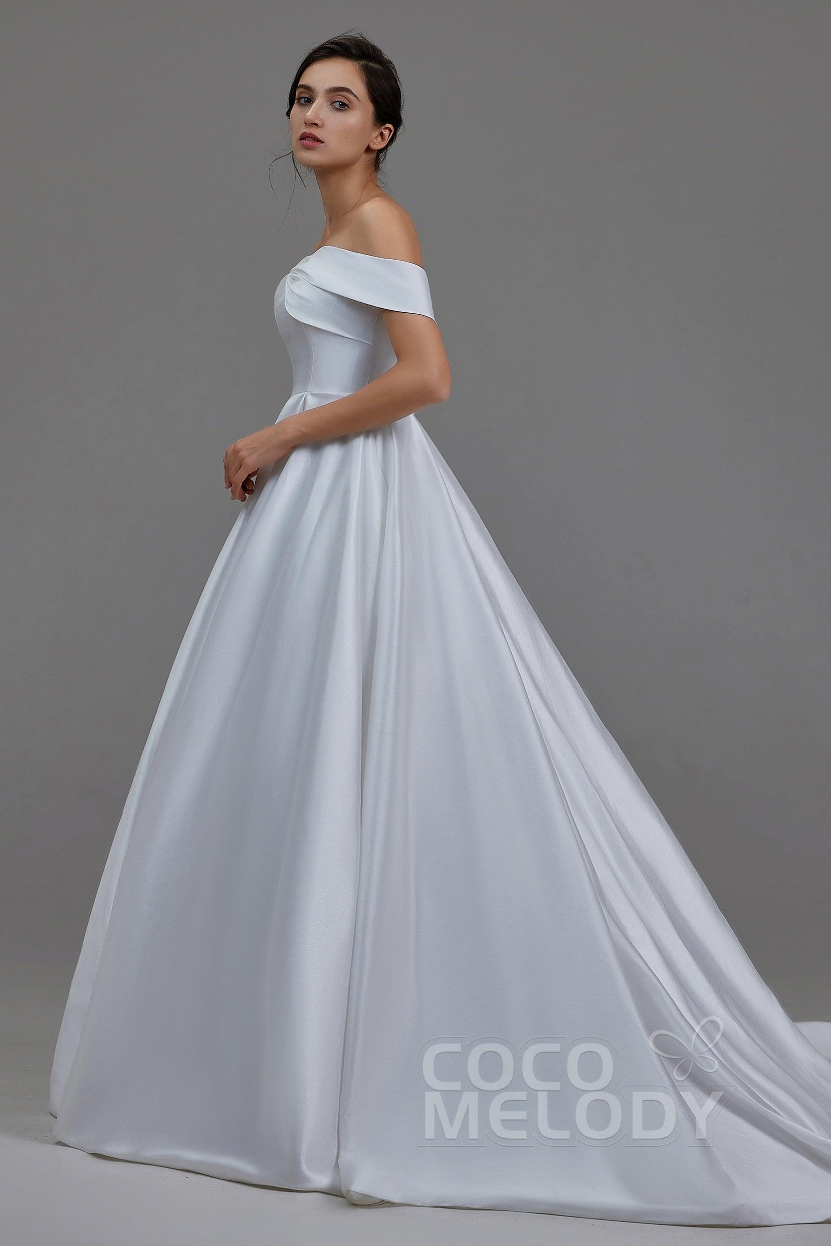 A-Line Court Train Silk satin Wedding Dress LD5801 - COCOMELODY
