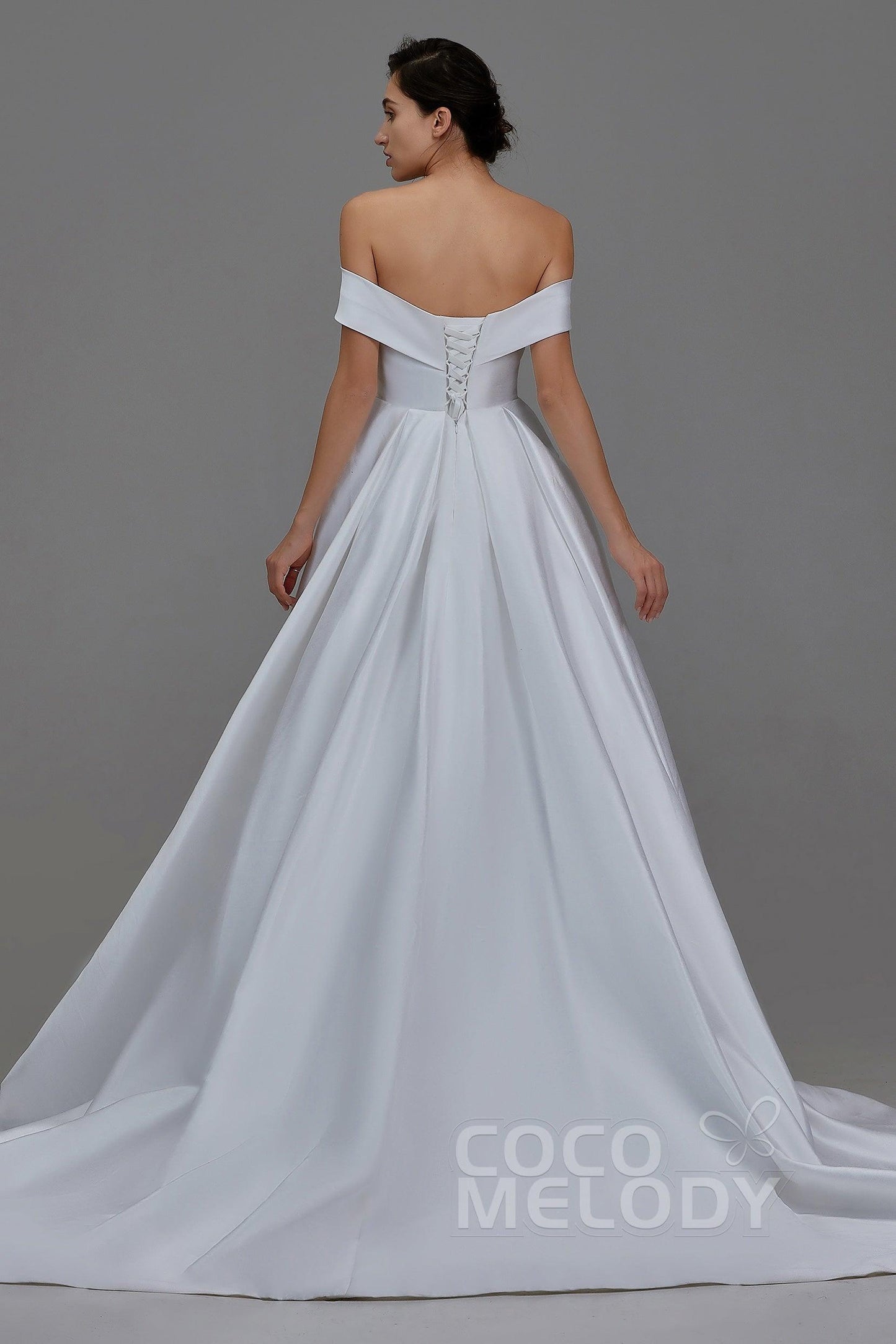 A-Line Court Train Silk satin Wedding Dress LD5801 - COCOMELODY