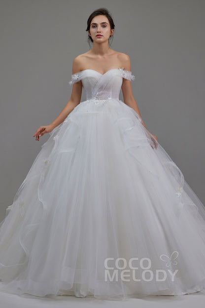 A-Line Chapel Train Tulle Wedding Dress LD5802