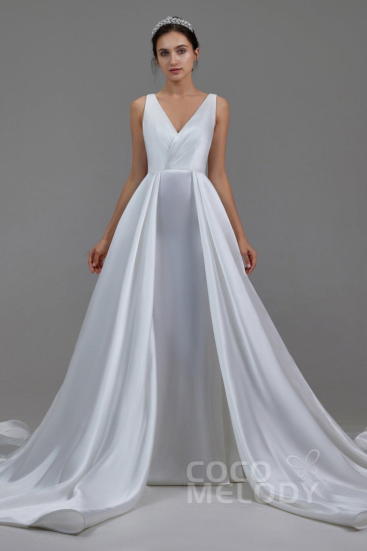 A-Line Chapel Train Pearl yarn Wedding Dress LD5803 - COCOMELODY