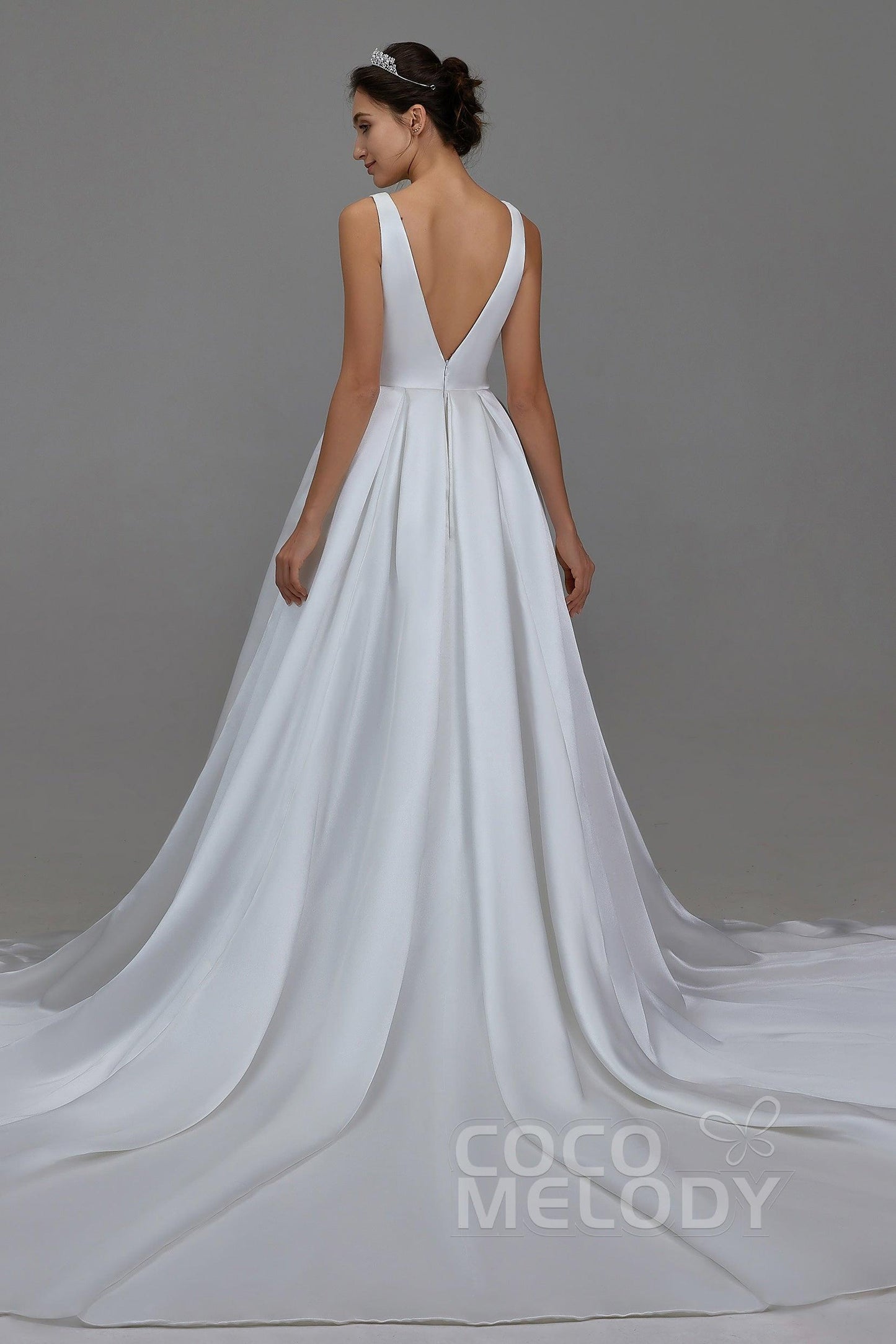 A-Line Chapel Train Pearl yarn Wedding Dress LD5803 - COCOMELODY