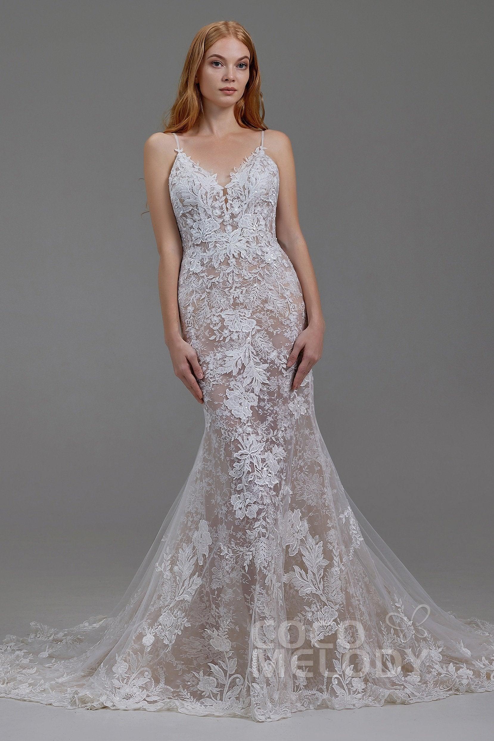 Trumpet-Mermaid Chapel Train Tulle Lace Wedding Dress LD5808 - COCOMELODY