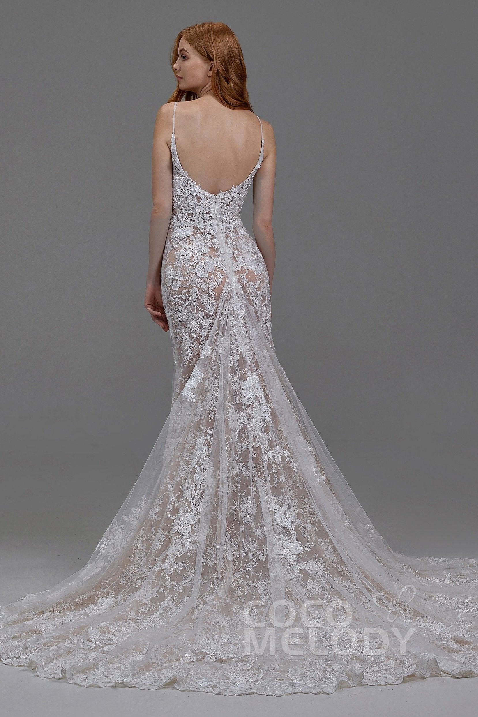 Trumpet-Mermaid Chapel Train Tulle Lace Wedding Dress LD5808 - COCOMELODY
