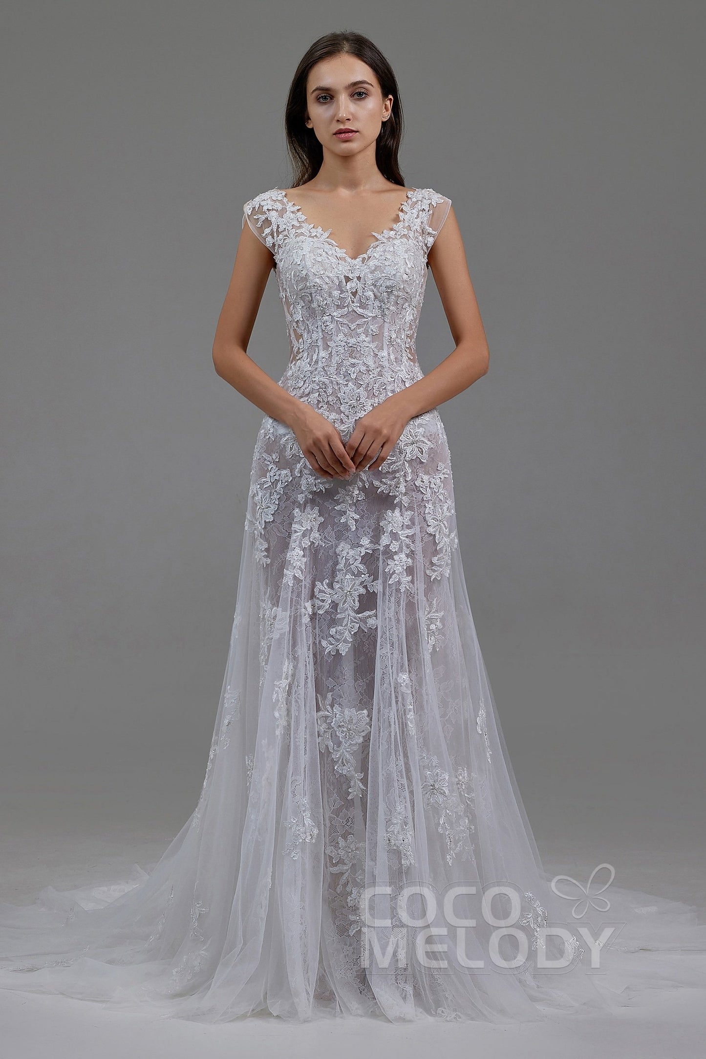Trumpet-Mermaid Chapel Train Tulle Lace Wedding Dress LD5809