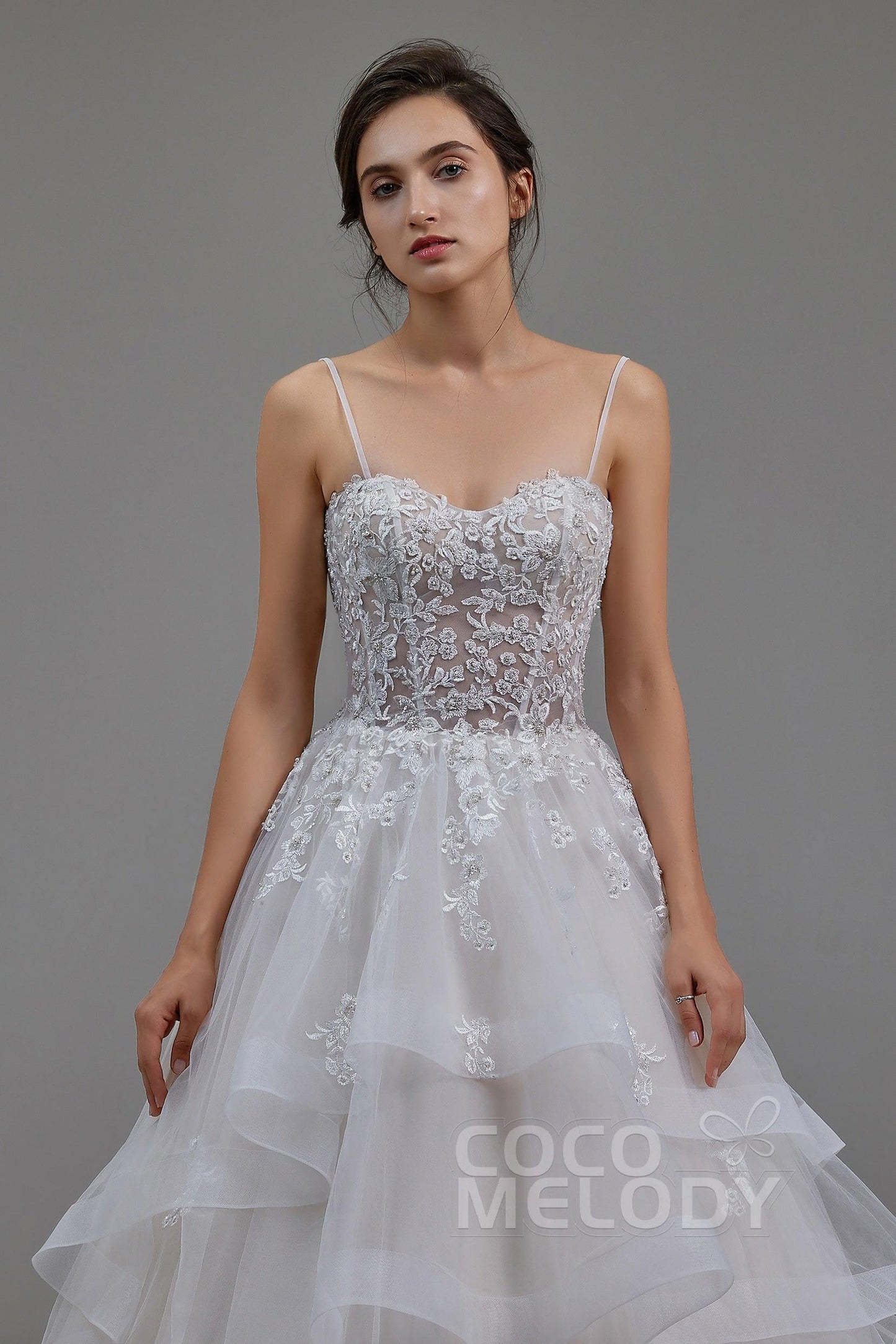 A-Line Chapel Train Tulle and Lace Wedding Dress LD5814 - COCOMELODY