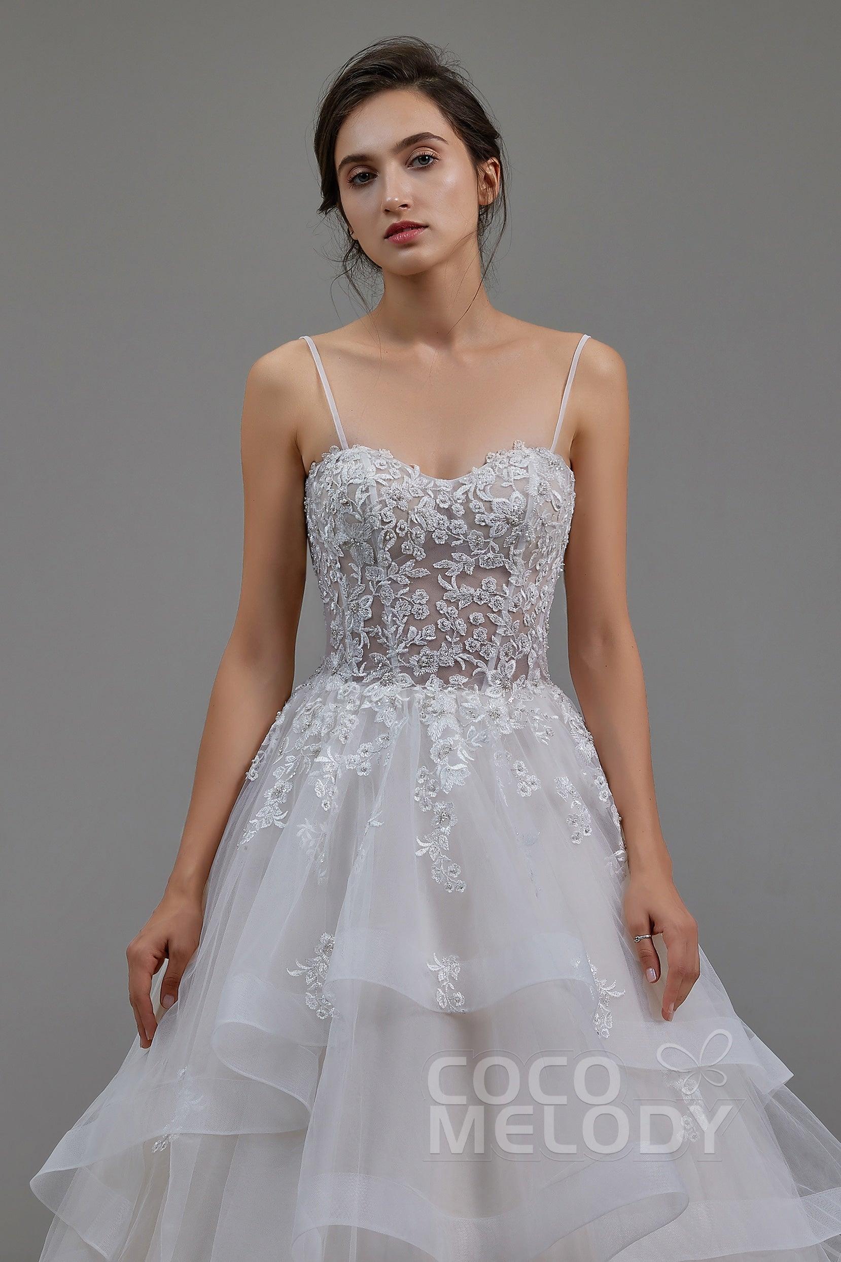 A-Line Chapel Train Tulle and Lace Wedding Dress LD5814 - COCOMELODY