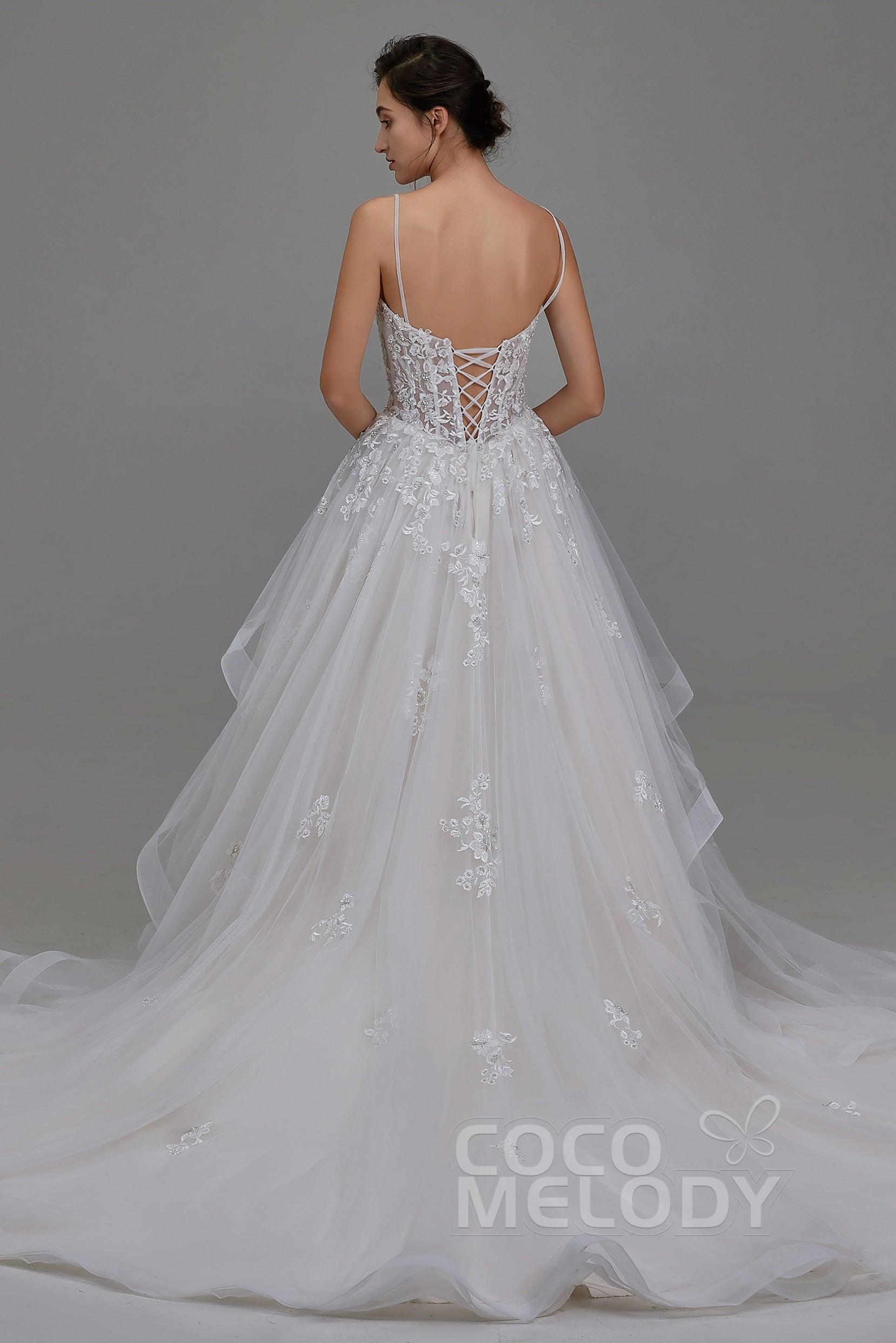 A-Line Chapel Train Tulle and Lace Wedding Dress LD5814 - COCOMELODY