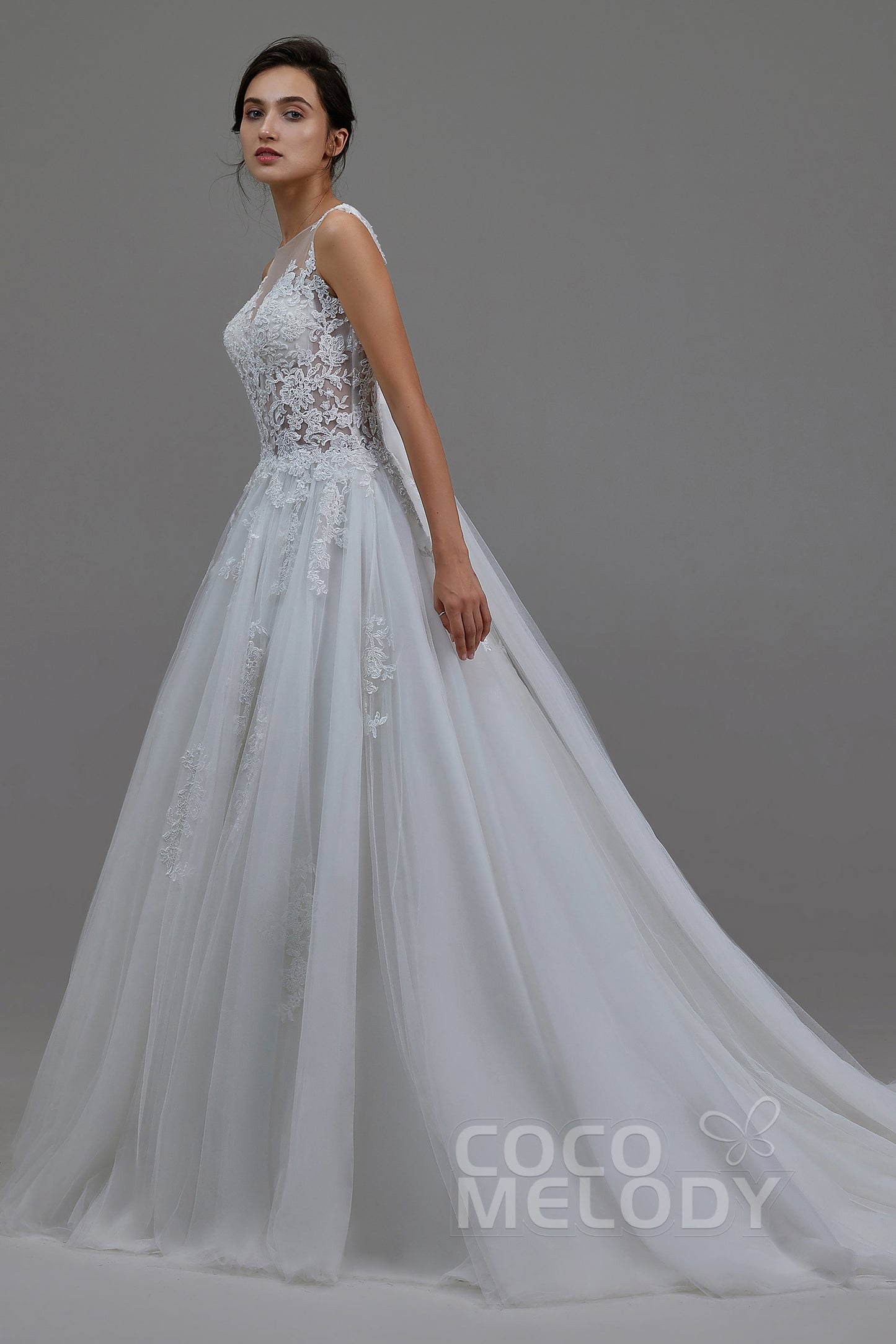 A-Line Court Train Tulle and Lace Wedding Dress LD5815