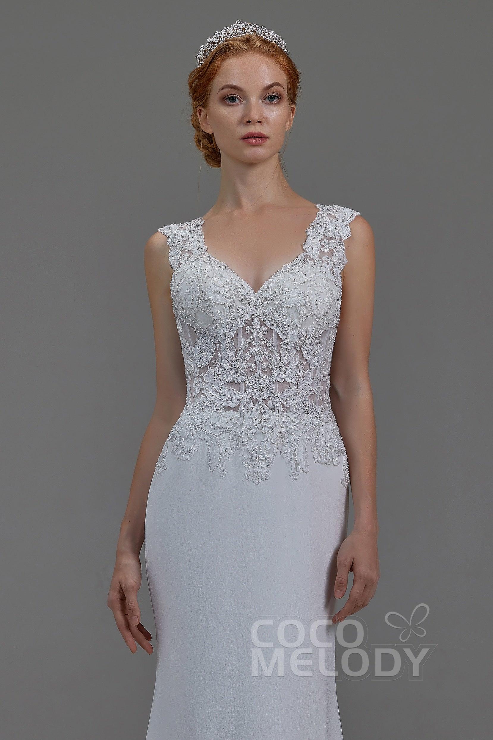 Mermaid Chapel Train Knitted Fabric Wedding Dress LD5816 - COCOMELODY