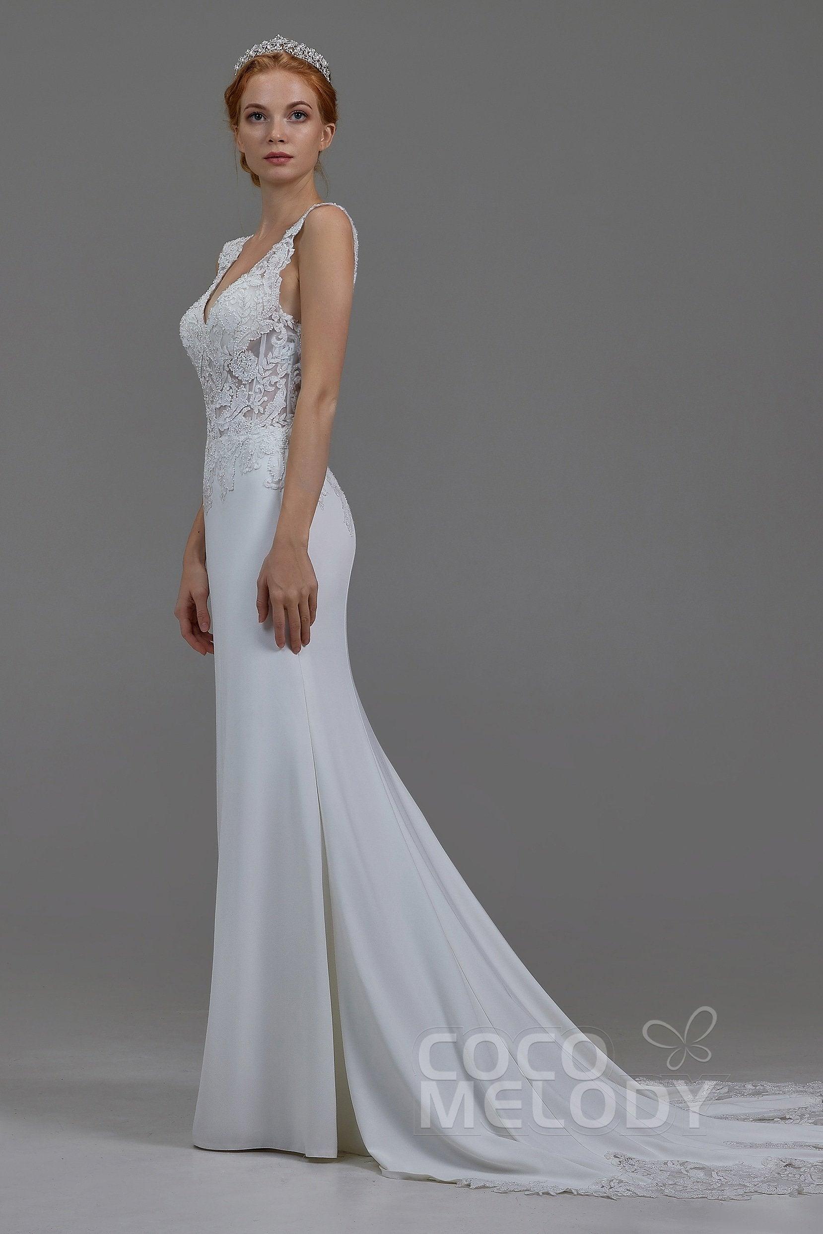 Mermaid Chapel Train Knitted Fabric Wedding Dress LD5816 - COCOMELODY