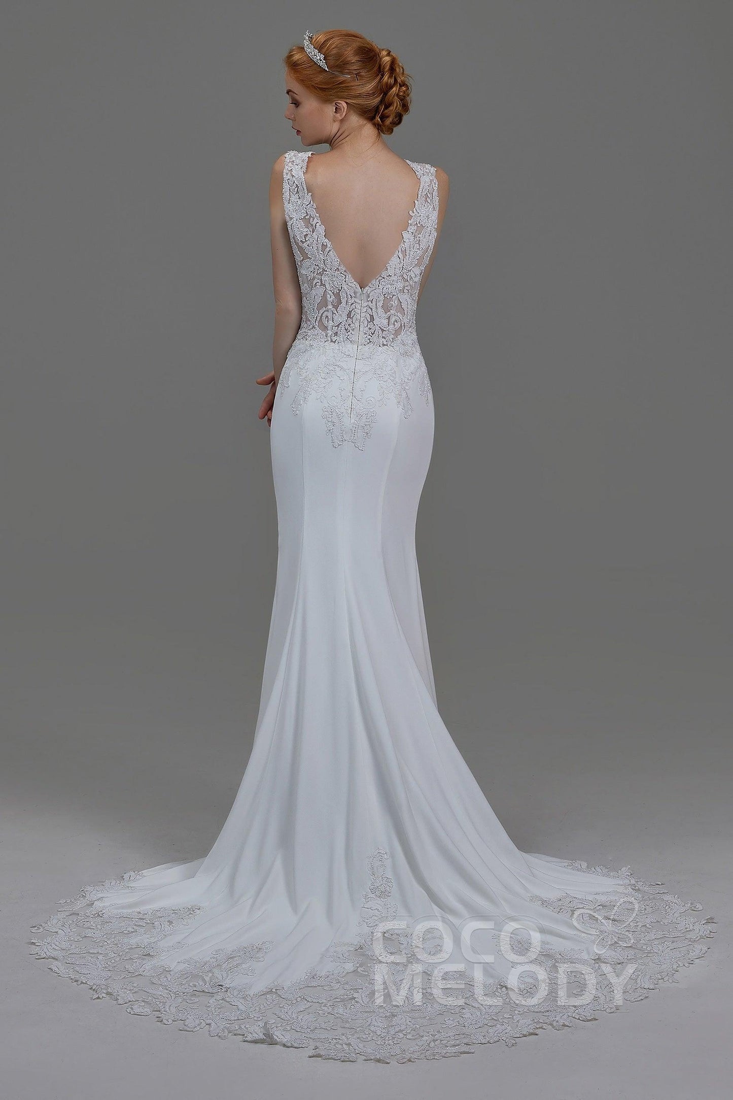 Mermaid Chapel Train Knitted Fabric Wedding Dress LD5816 - COCOMELODY