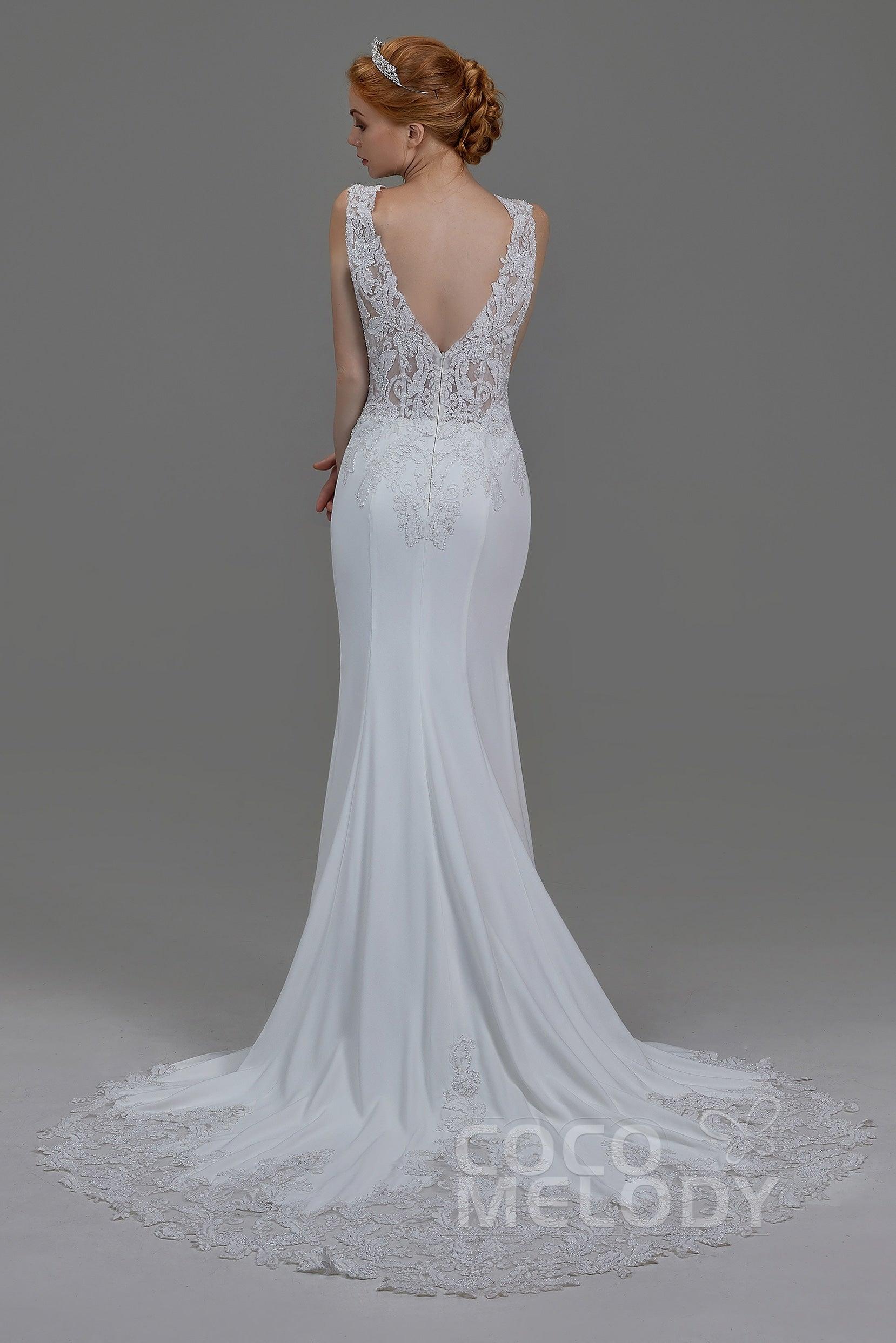 Mermaid Chapel Train Knitted Fabric Wedding Dress LD5816 - COCOMELODY