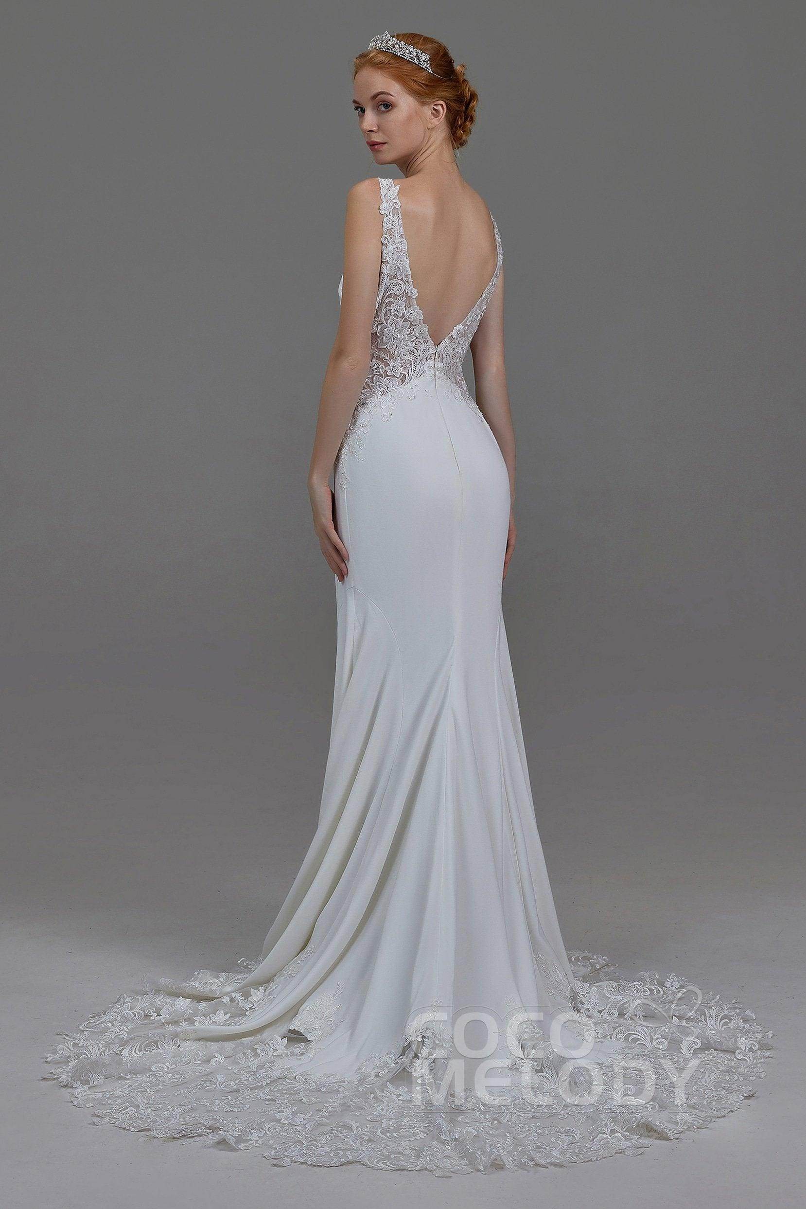Mermaid Court Train Knitted Fabric Wedding Dress LD5818 - COCOMELODY