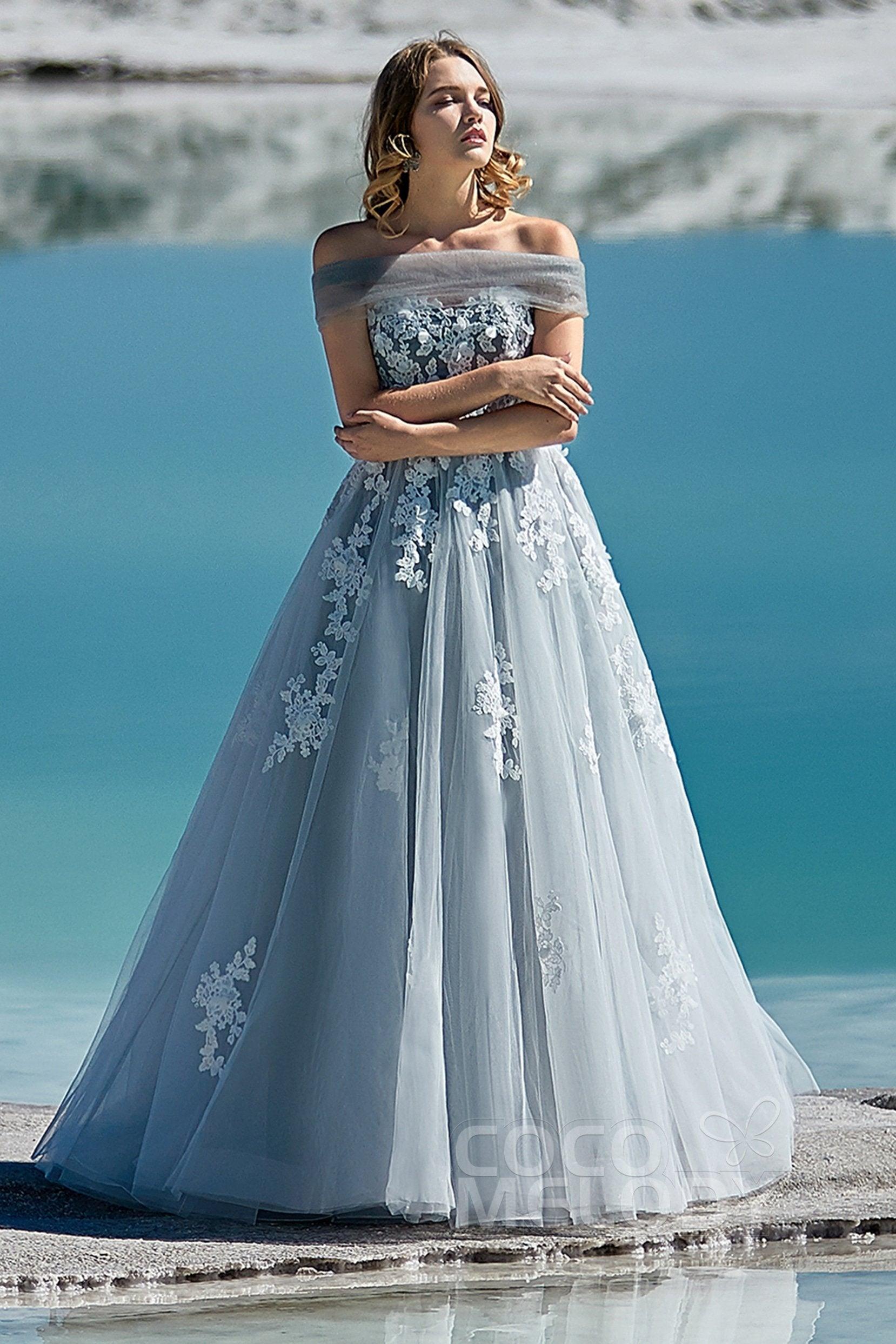 A-Line Sweep-Brush Train Tulle Wedding Dress LD5820CR - COCOMELODY