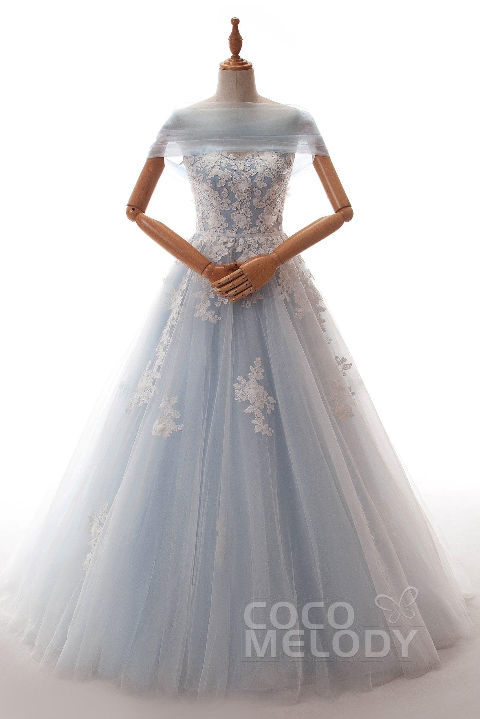 A-Line Sweep-Brush Train Tulle Wedding Dress LD5820CR - COCOMELODY