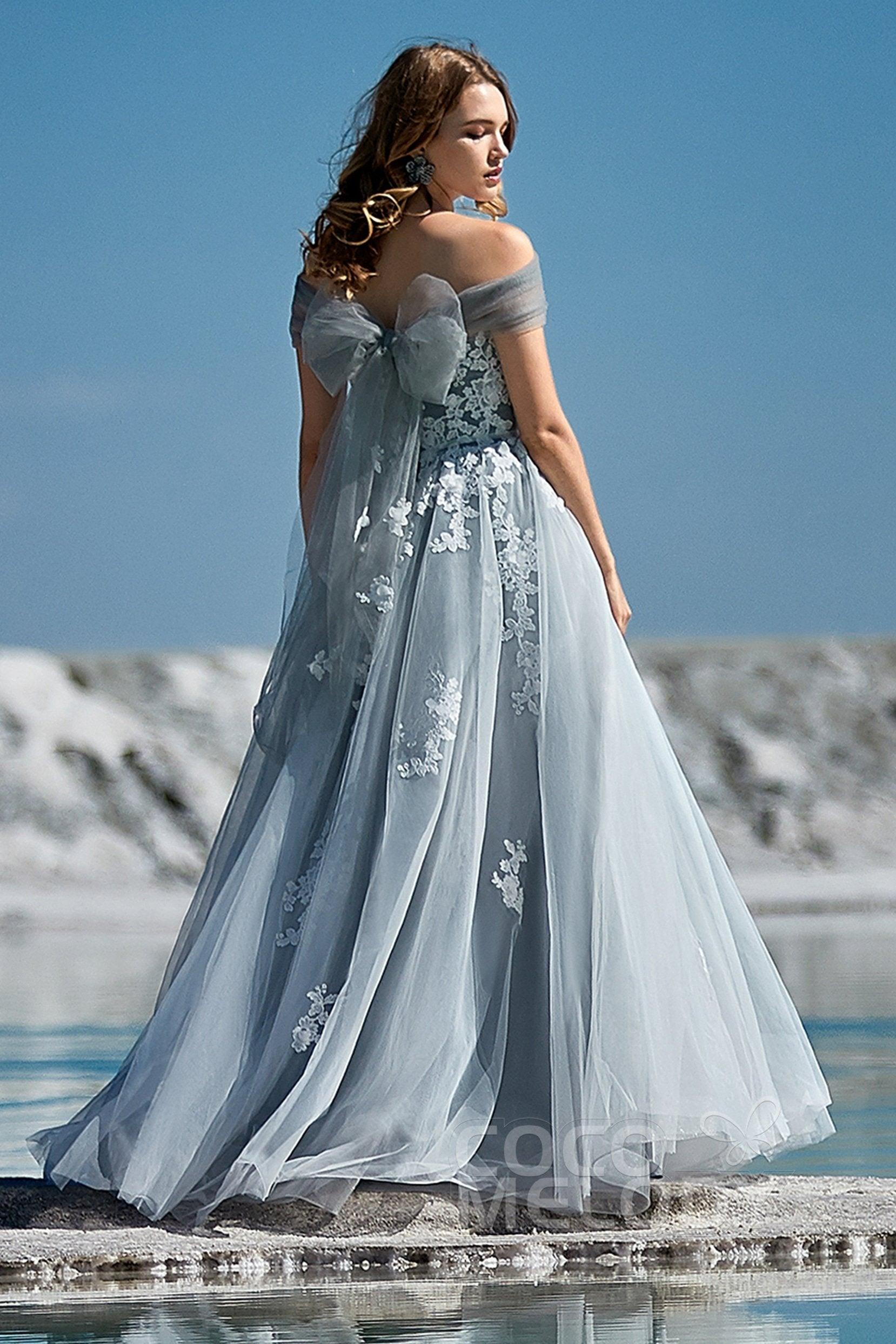 A-Line Sweep-Brush Train Tulle Wedding Dress LD5820CR - COCOMELODY