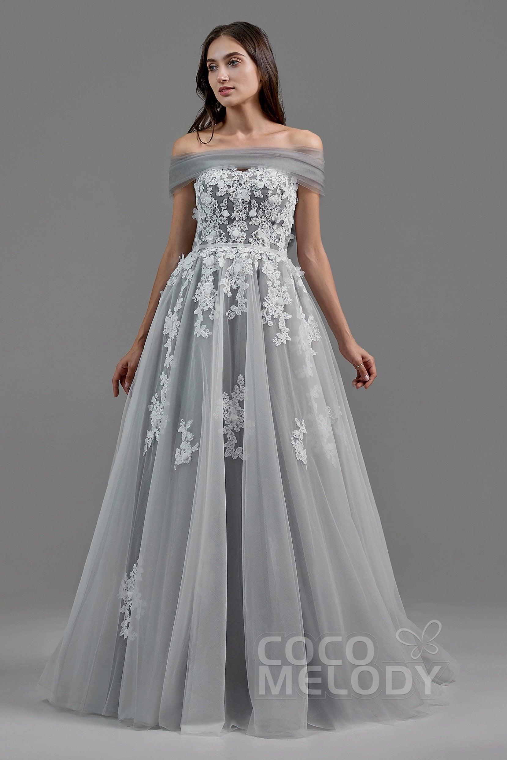 A-Line Sweep-Brush Train Tulle Wedding Dress LD5820CR - COCOMELODY