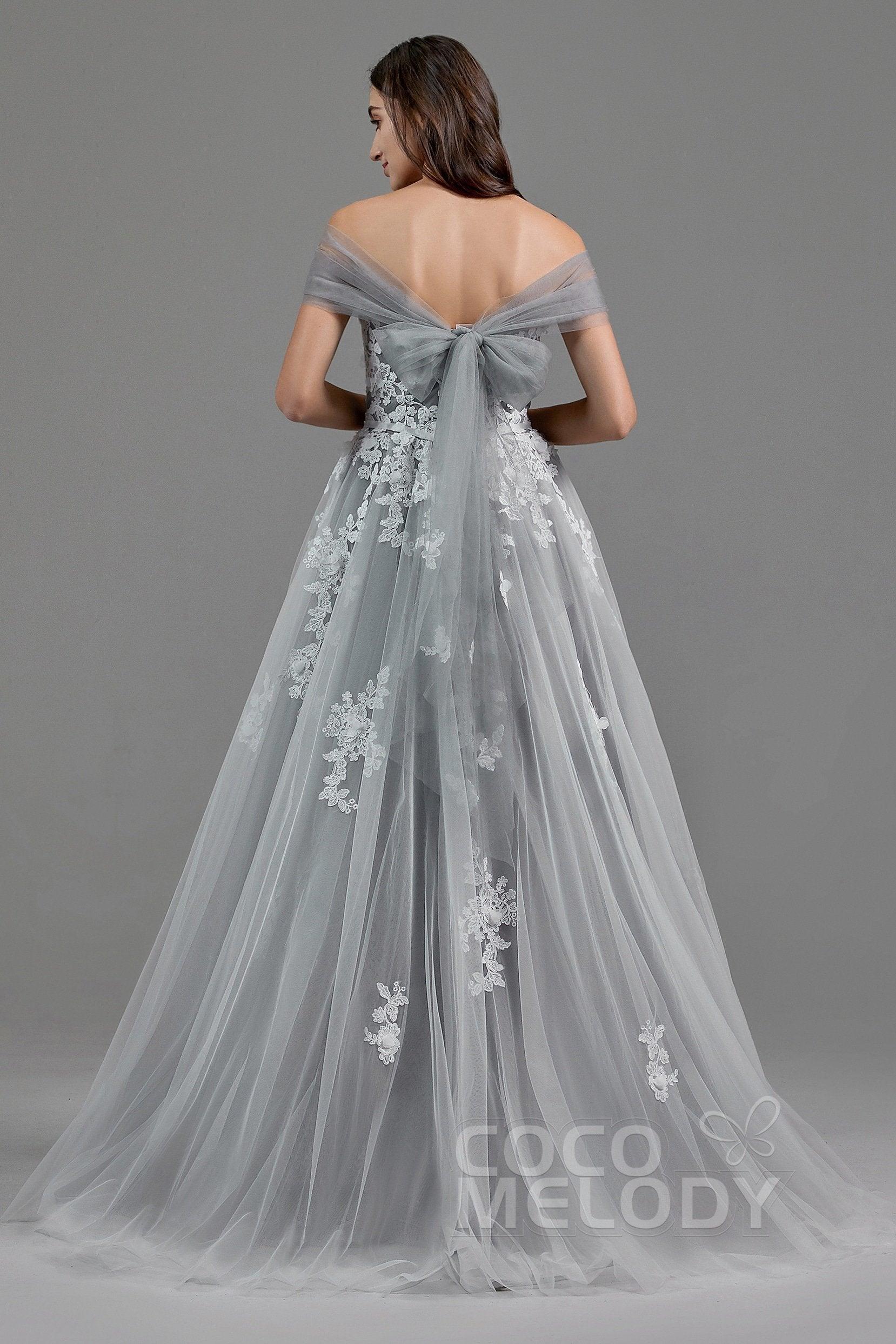 A-Line Sweep-Brush Train Tulle Wedding Dress LD5820CR - COCOMELODY
