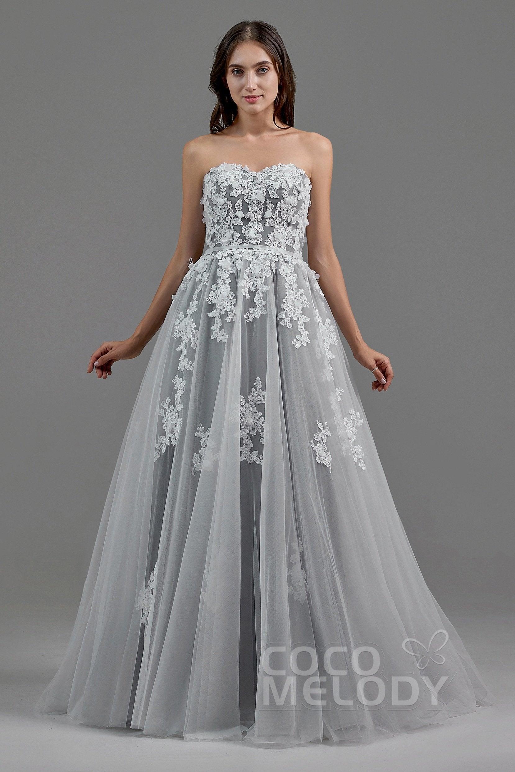 A-Line Sweep-Brush Train Tulle Wedding Dress LD5820CR - COCOMELODY