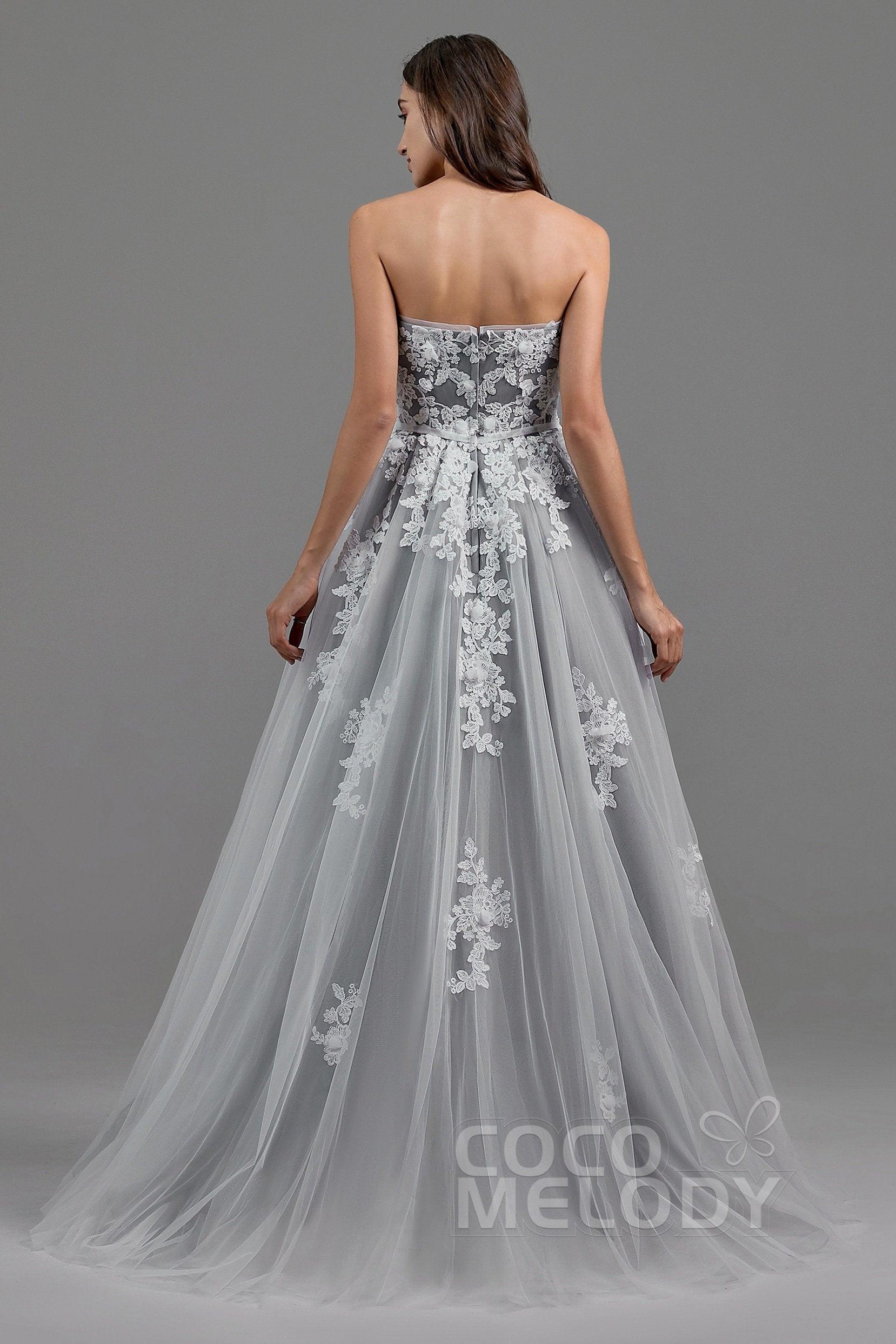 A-Line Sweep-Brush Train Tulle Wedding Dress LD5820CR - COCOMELODY