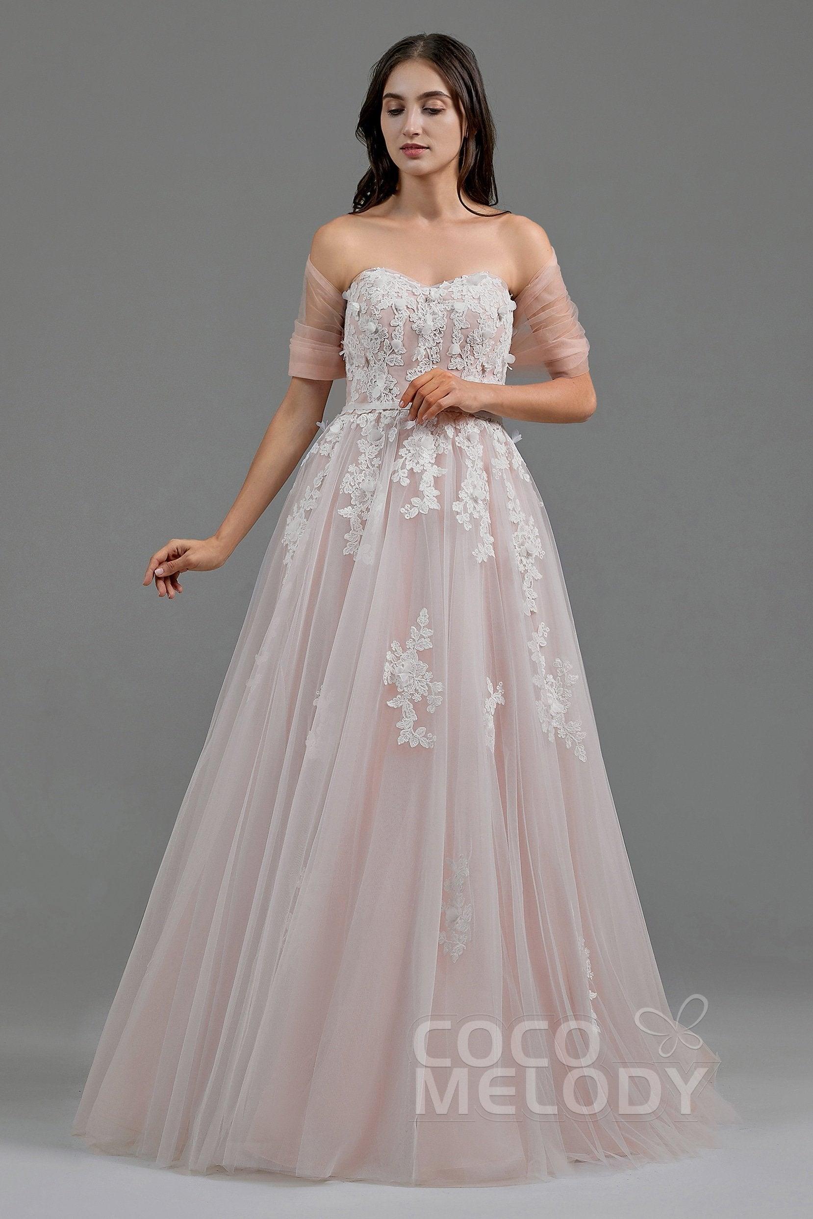 A-Line Sweep-Brush Train Tulle Wedding Dress LD5820CR - COCOMELODY