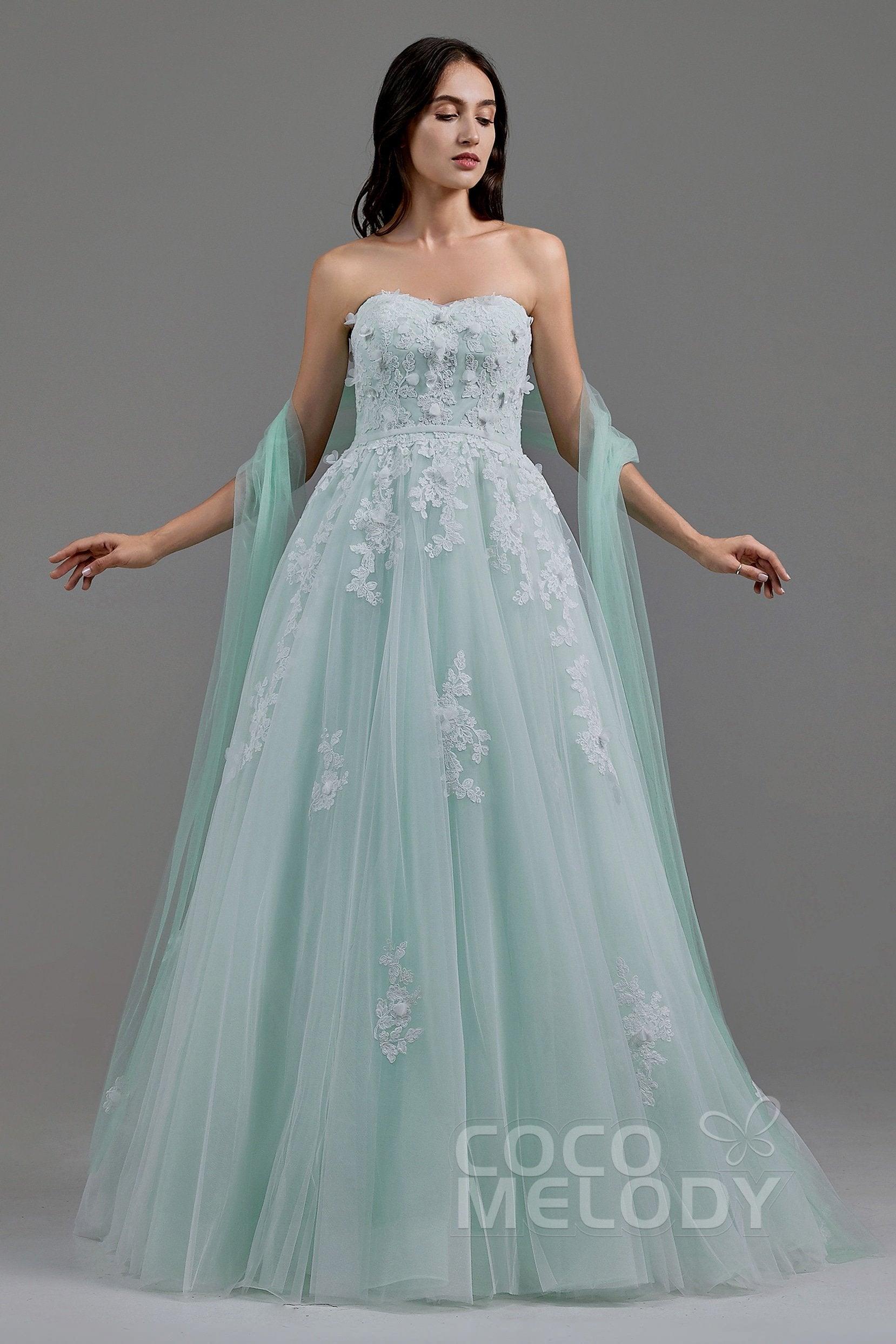 A-Line Sweep-Brush Train Tulle Wedding Dress LD5820CR - COCOMELODY