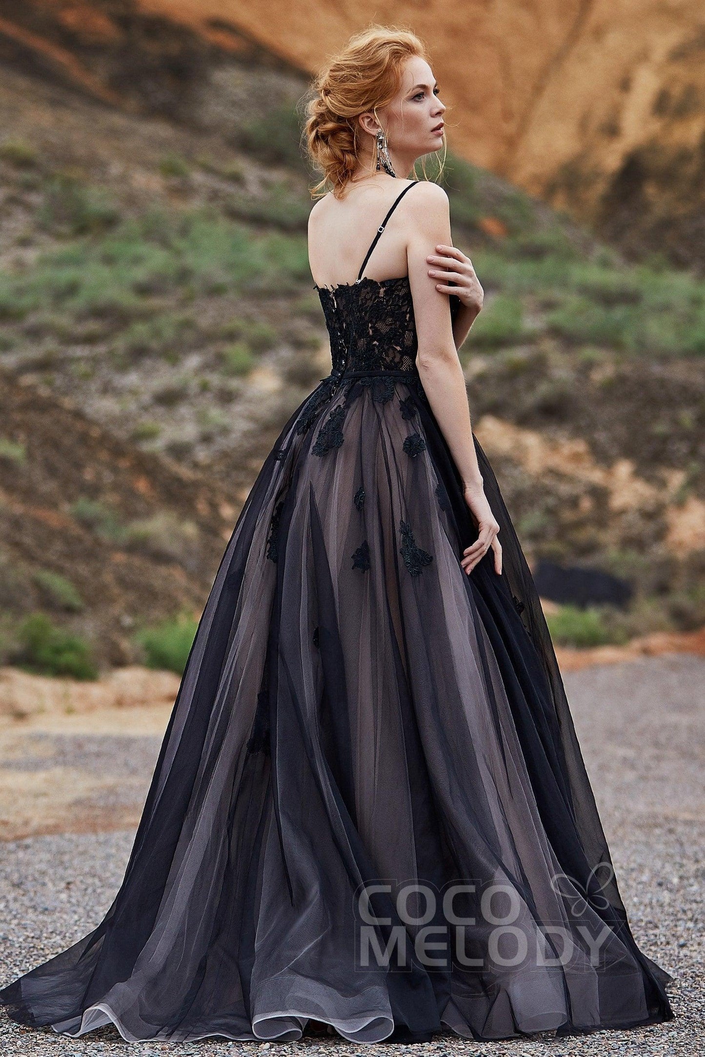 A-Line Sweep Train Tulle Lace Gothic Wedding Dress LD5821 - COCOMELODY