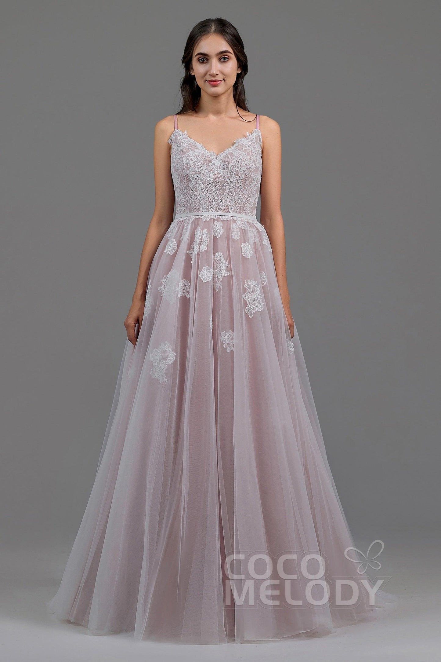 A-Line Sweep Train Tulle Lace Gothic Wedding Dress LD5821 - COCOMELODY