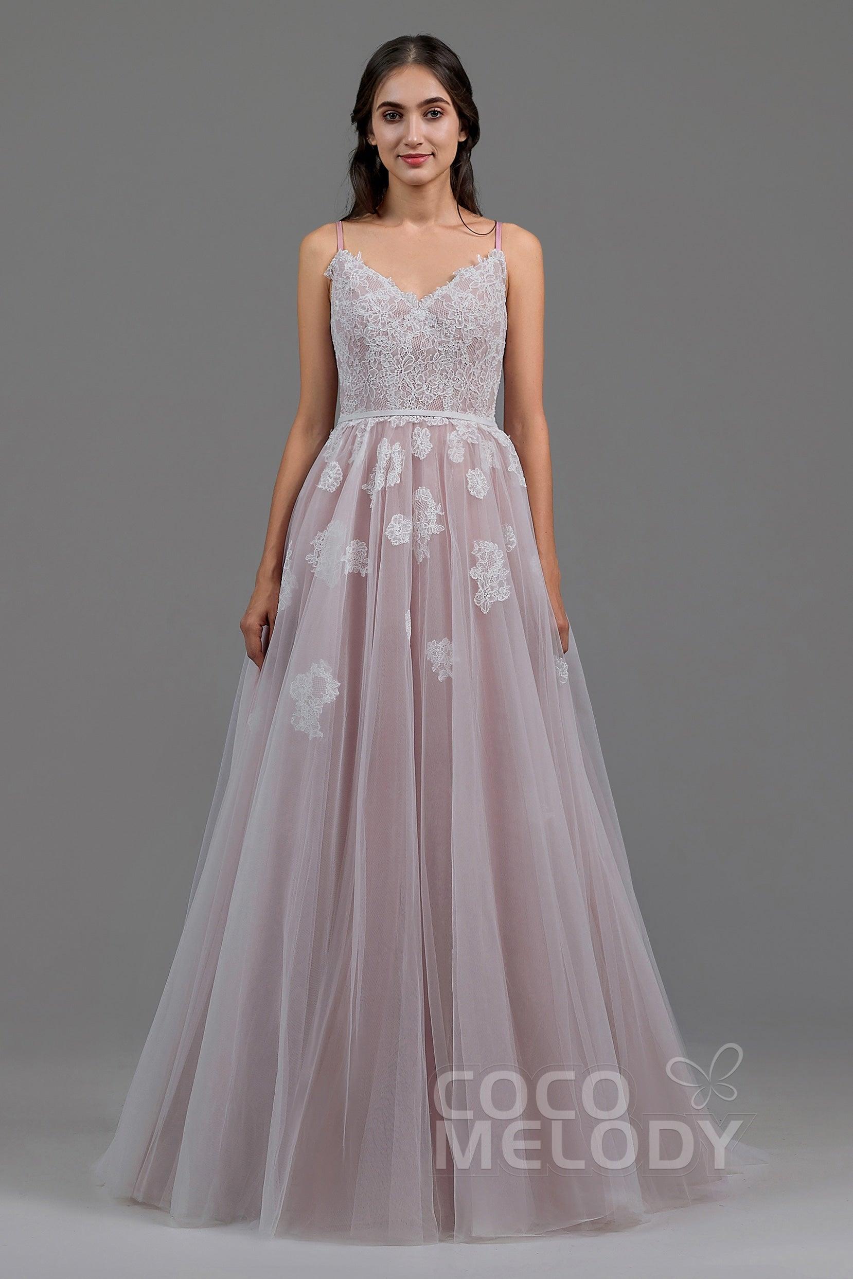 A-Line Sweep Train Tulle Lace Gothic Wedding Dress LD5821 - COCOMELODY