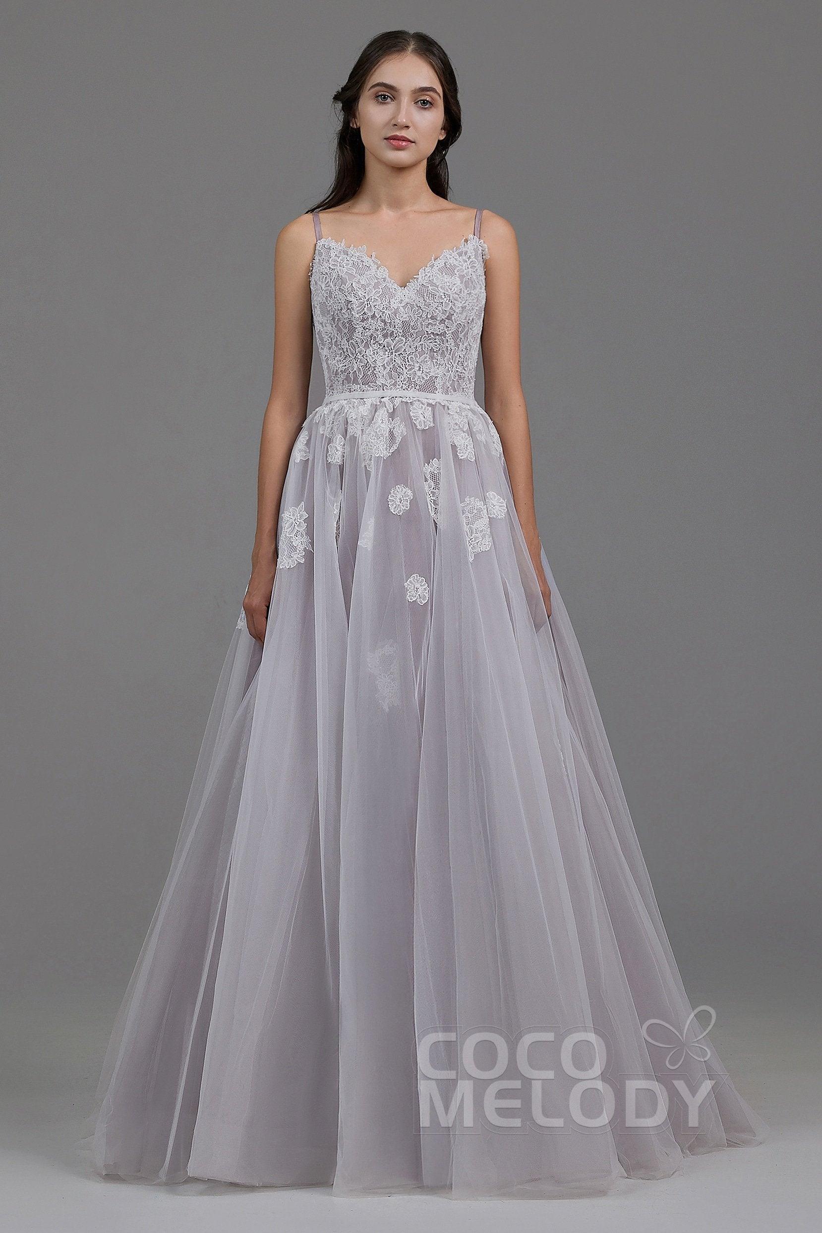 A-Line Sweep Train Tulle Lace Gothic Wedding Dress LD5821 - COCOMELODY